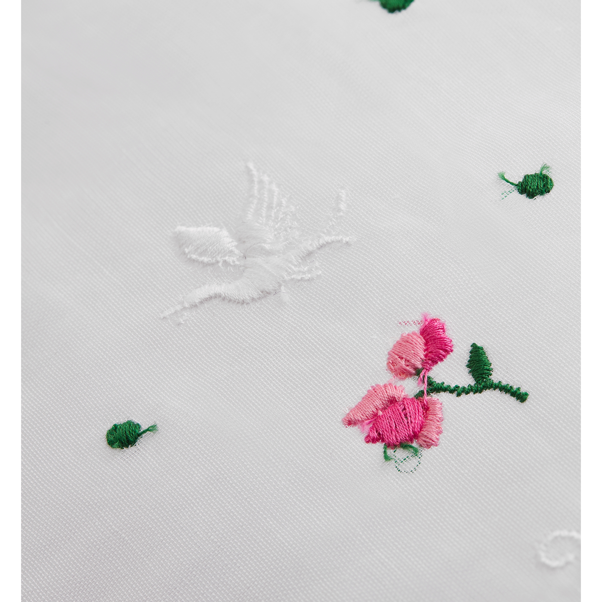 Dioramour Embroidered Flared Dress White Cotton Muslin with Multicolor Doves & Roses Motif E10