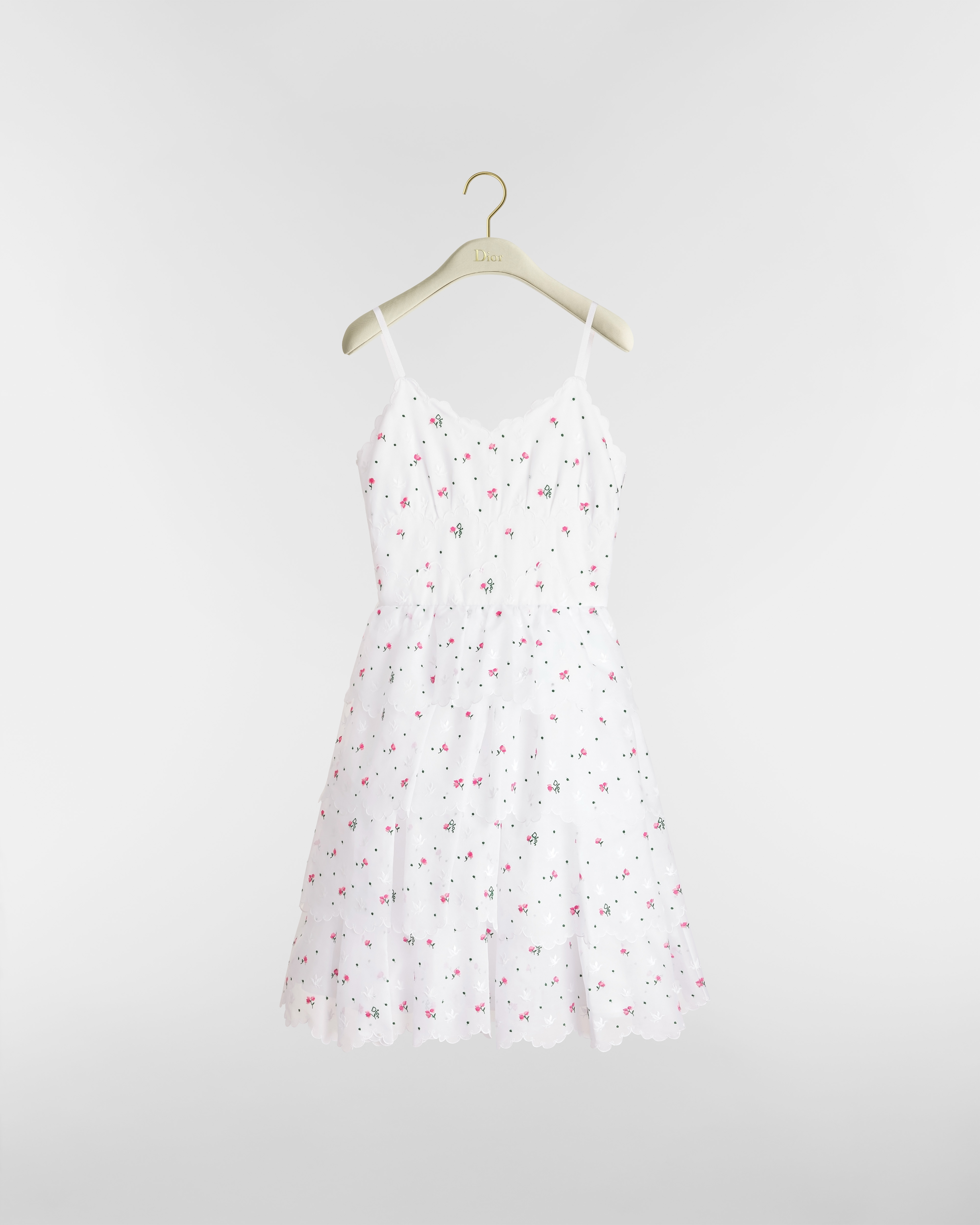 Abito svasato con ricamo Dioramour Mussola di cotone bianca con motivo Doves & Roses multicolore E01