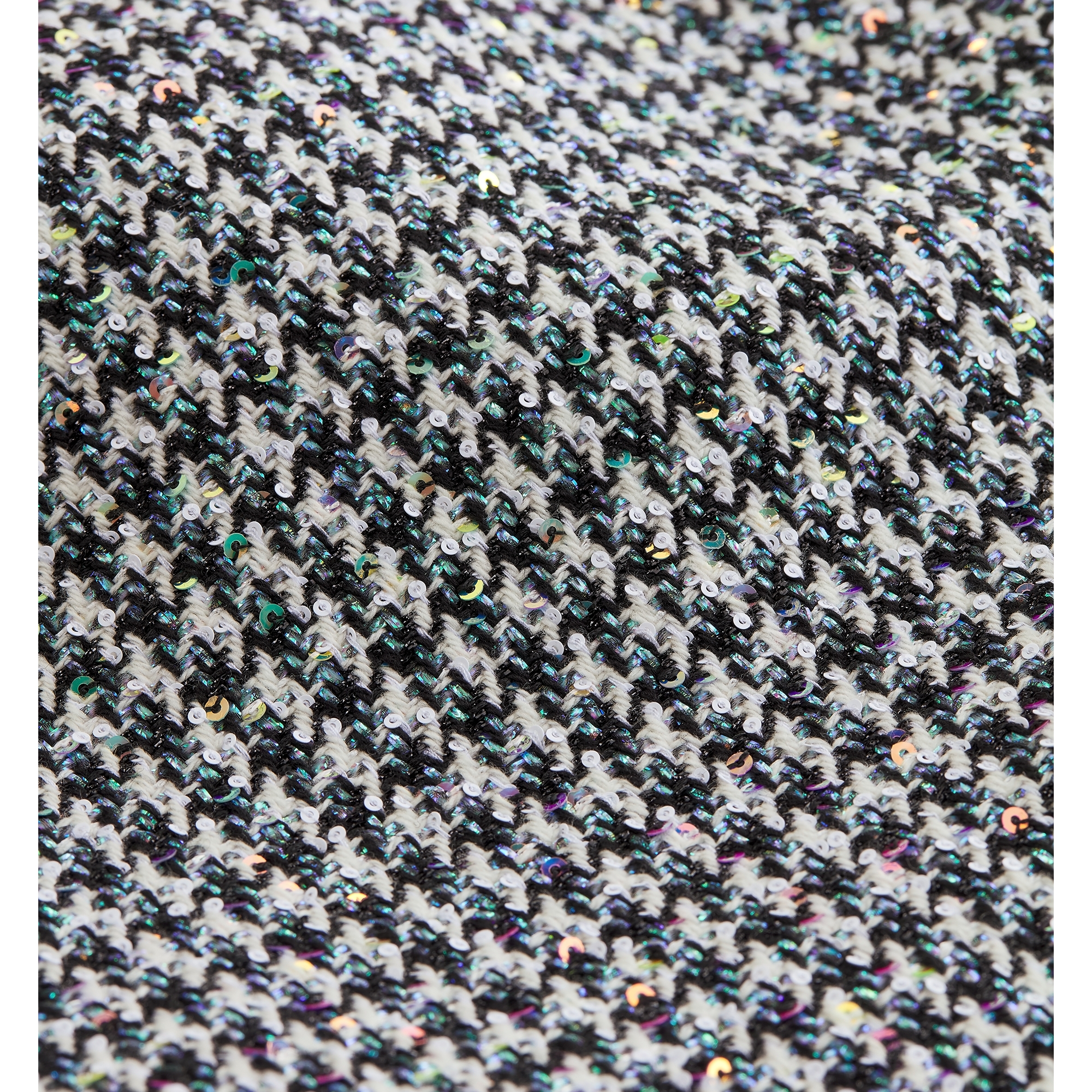 Straight Dress Black and White Houndstooth Virgin Wool Blend with Multicolor Sequins E09
