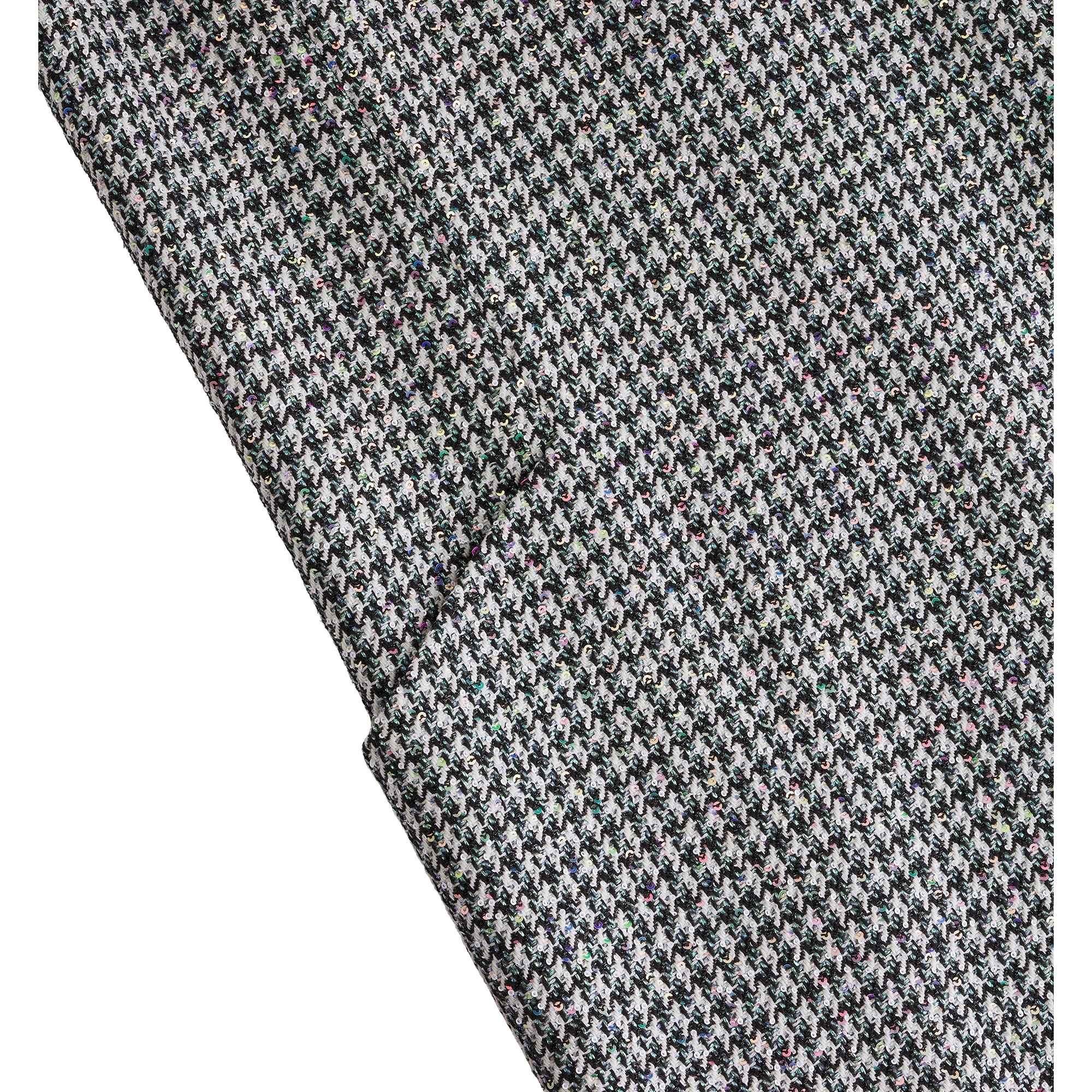 Straight Dress Black and White Houndstooth Virgin Wool Blend with Multicolor Sequins E10