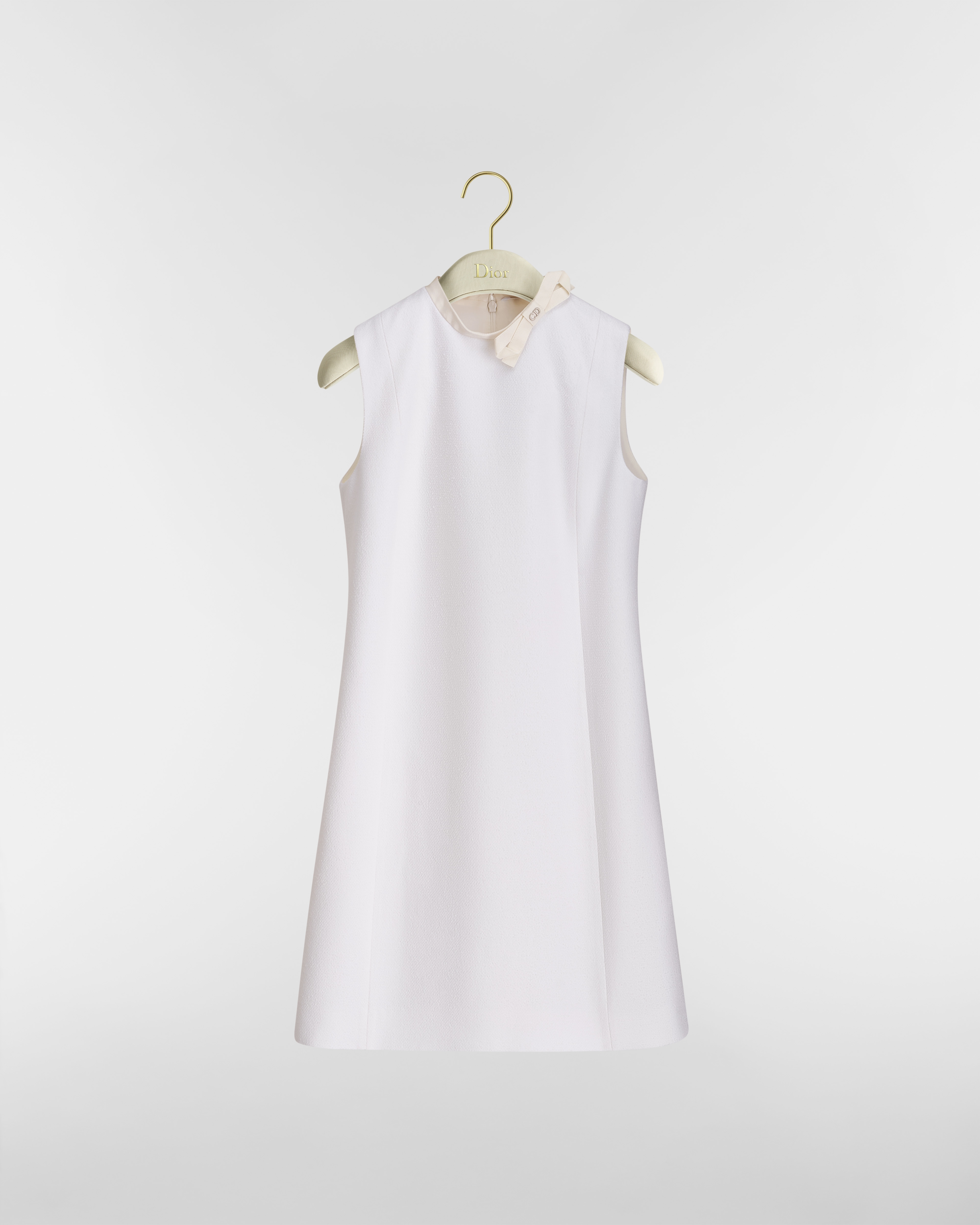 Vestido recto Buclé de mezcla de lana virgen y algodón blanco E01