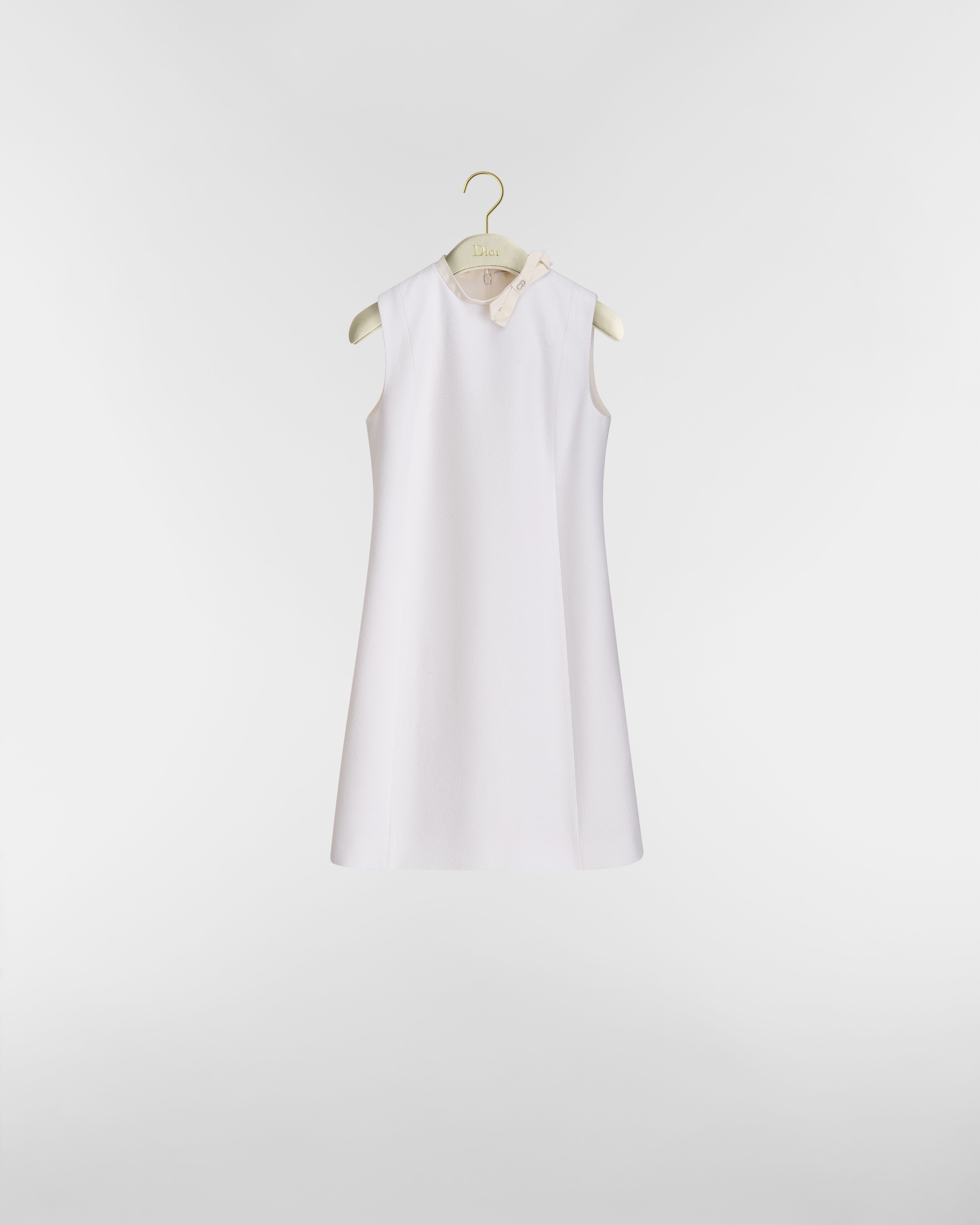 Straight Dress White Virgin-Wool-Cotton-Blend Bouclé E01