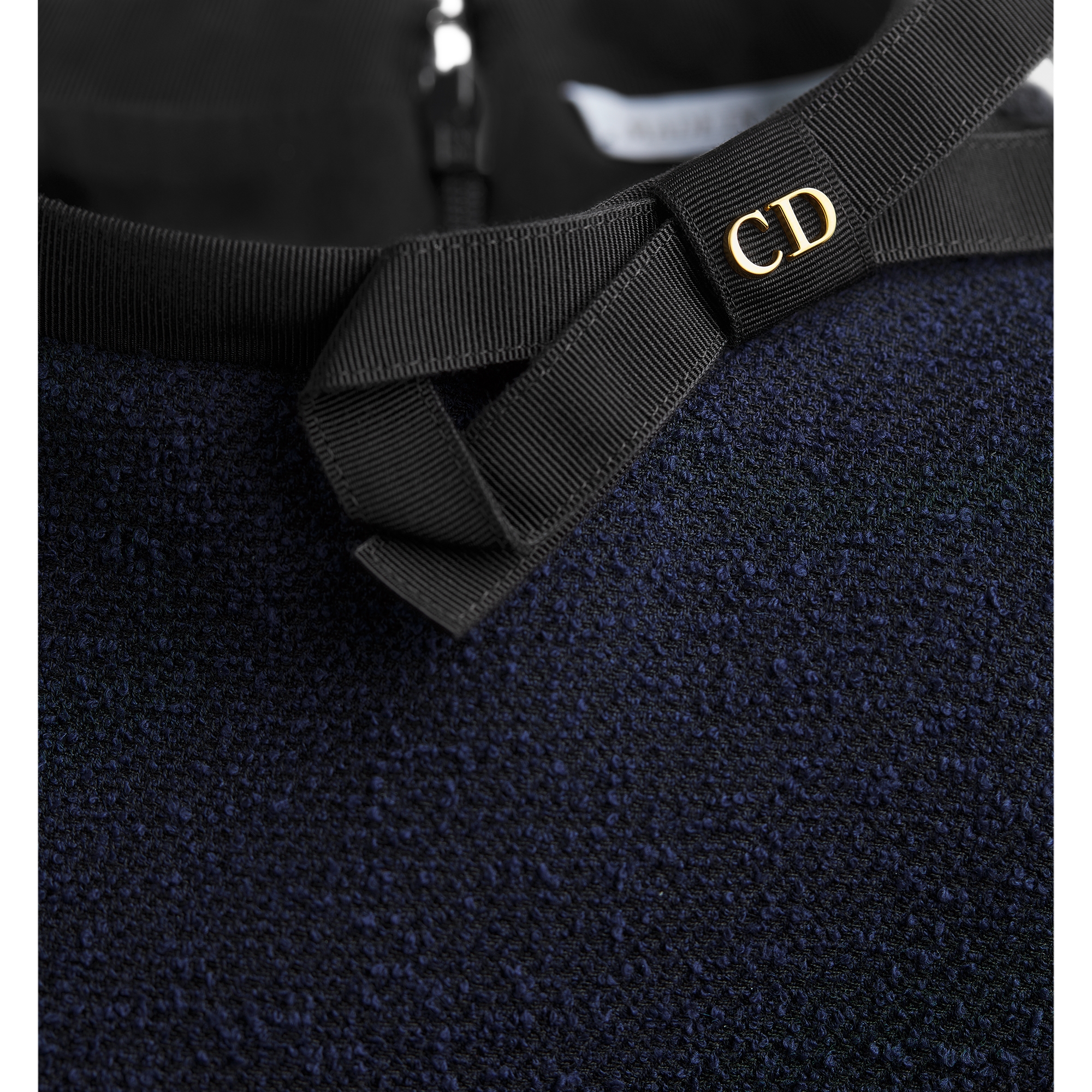 Straight Dress Navy Blue Virgin Wool-Cotton-Blend Bouclé E10