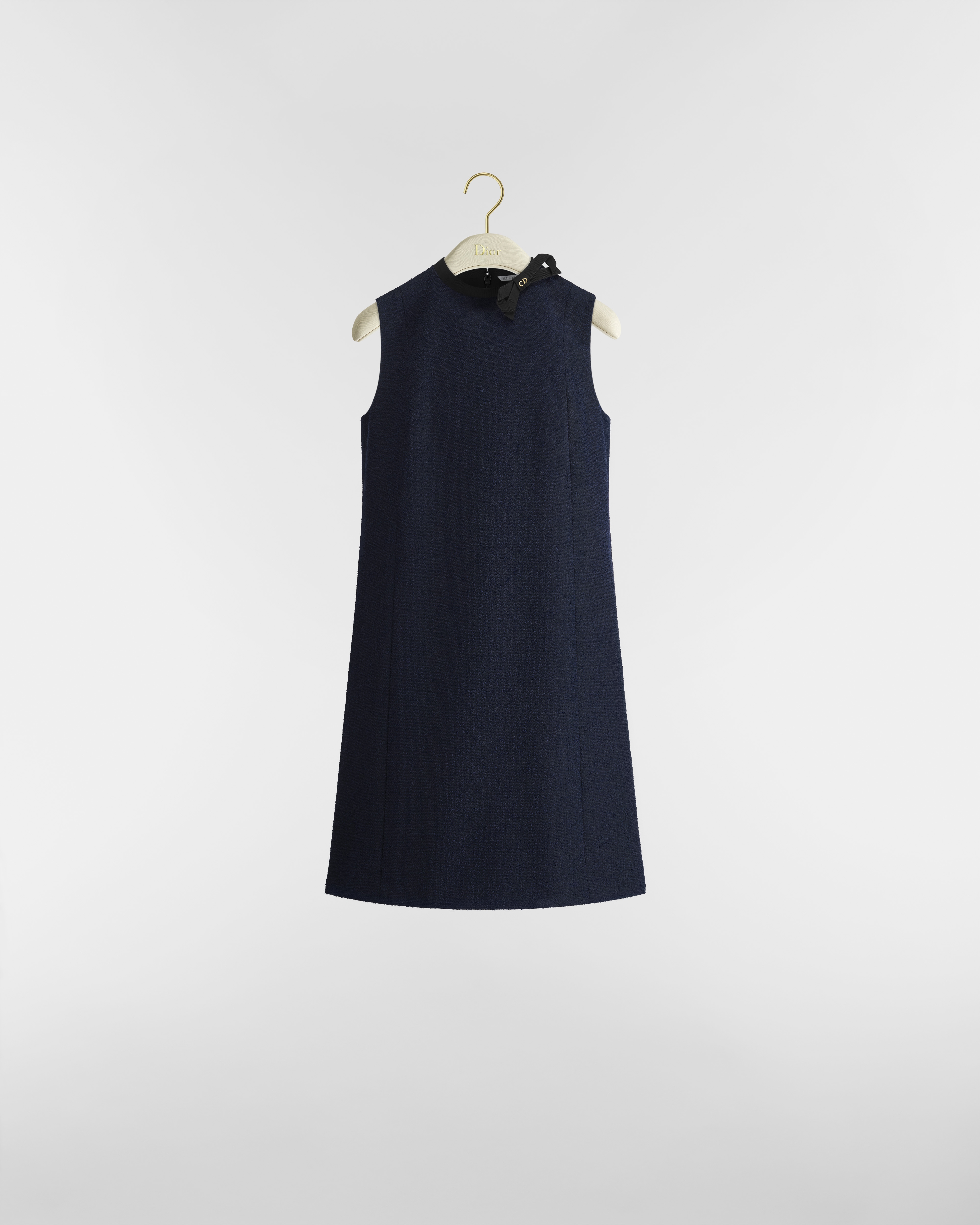 스트레이트 드레스 네이비 블루 버진 울 코튼 블렌드 부클레 E01