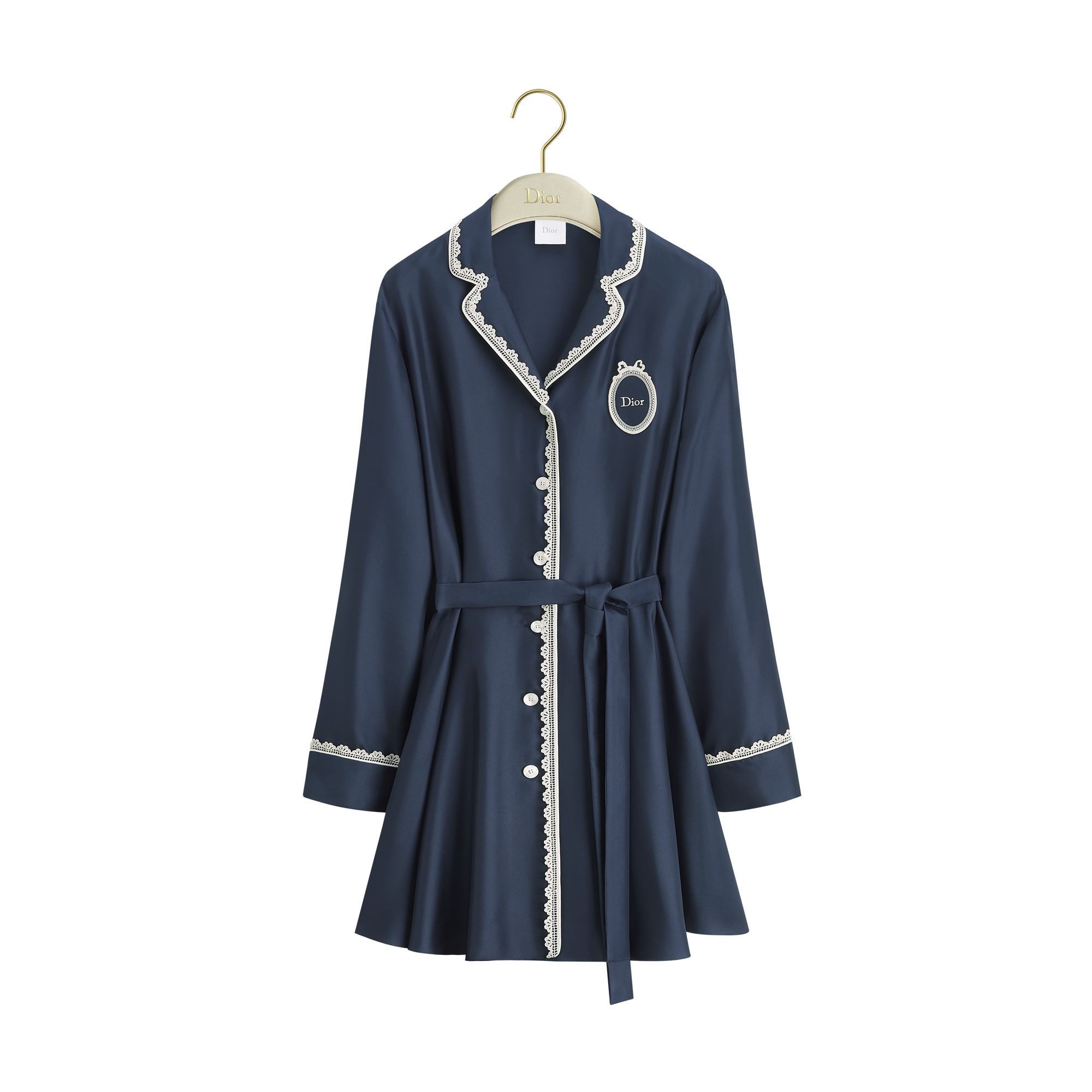 Short Dior Médaillon-Embroidered Shirtdress Navy Blue Silk Twill