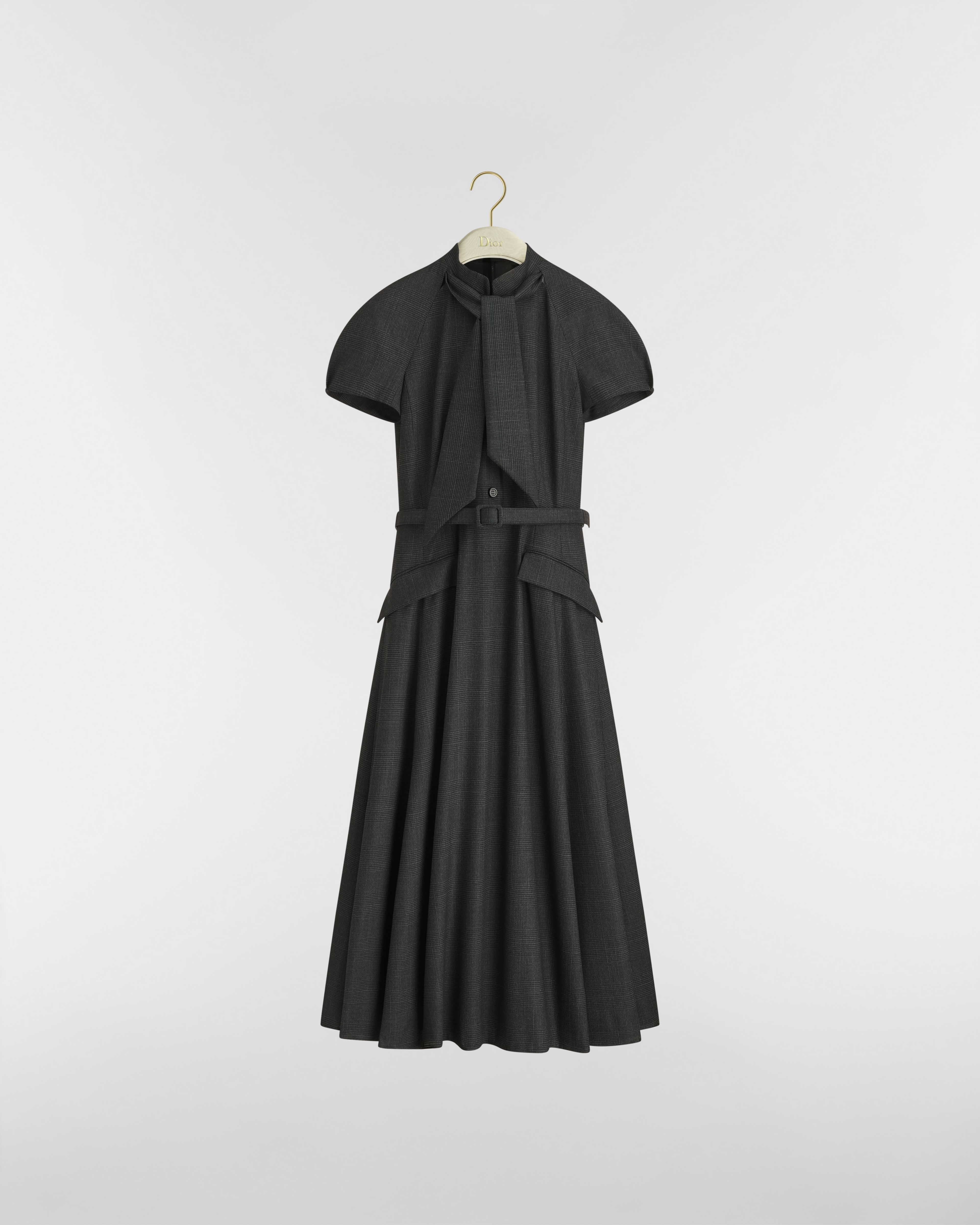 Mid-Length Dress with Ascot-Effect Tied Collar