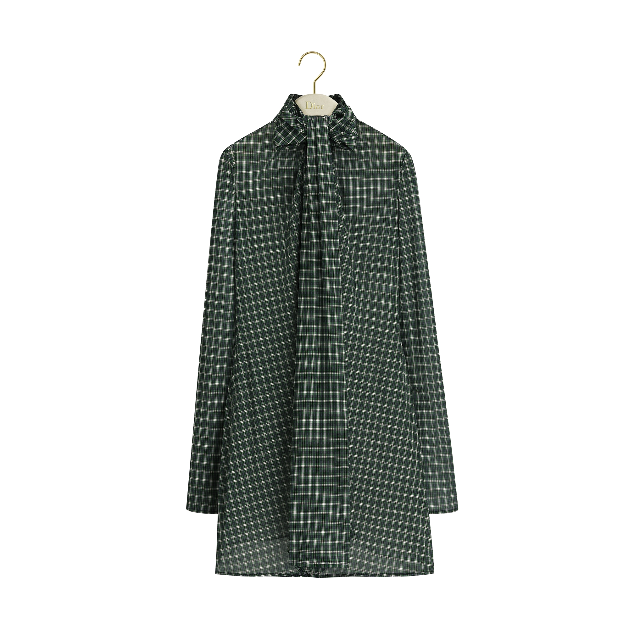 Short Dress with Bow Collar Green Multicolor Check'n'Dior Silk Jersey E01