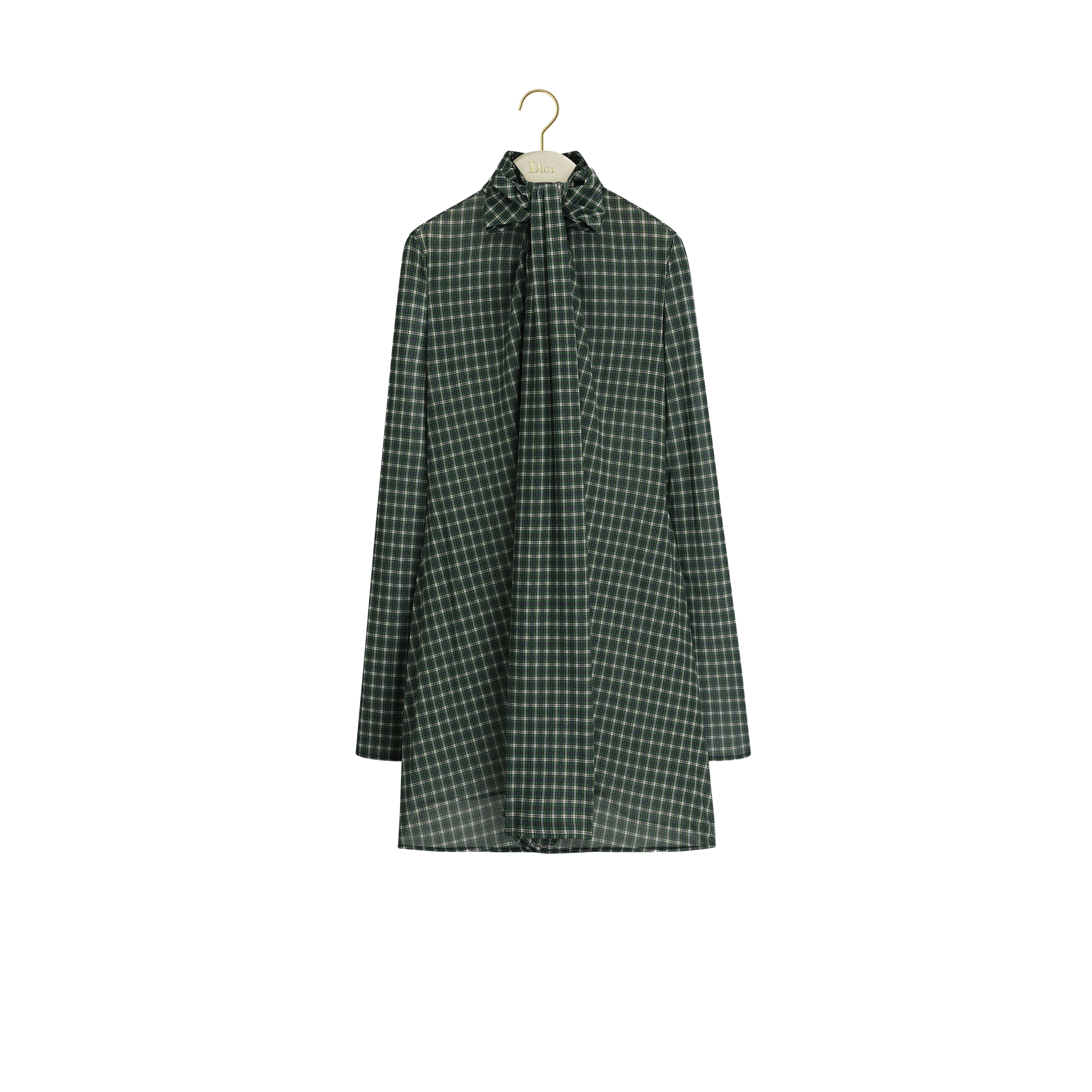 Short Dress with Bow Collar Green Multicolor Check'n'Dior Silk
