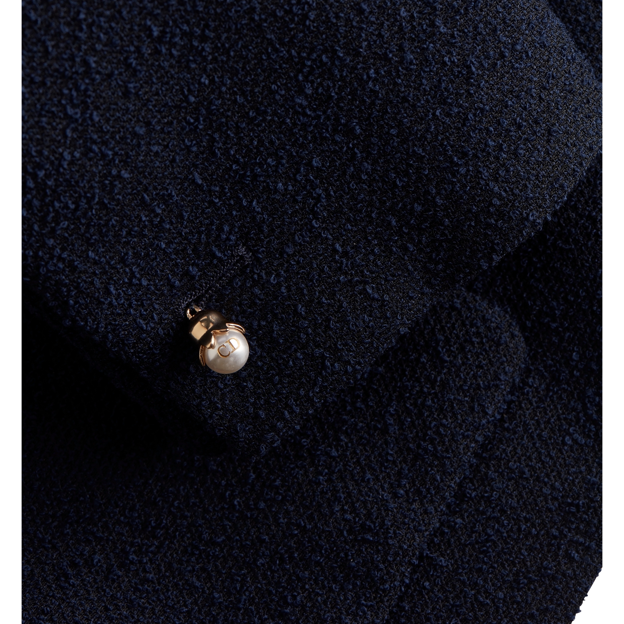 Cropped Jacket Navy Blue Virgin Wool-Cotton-Blend Bouclé E11