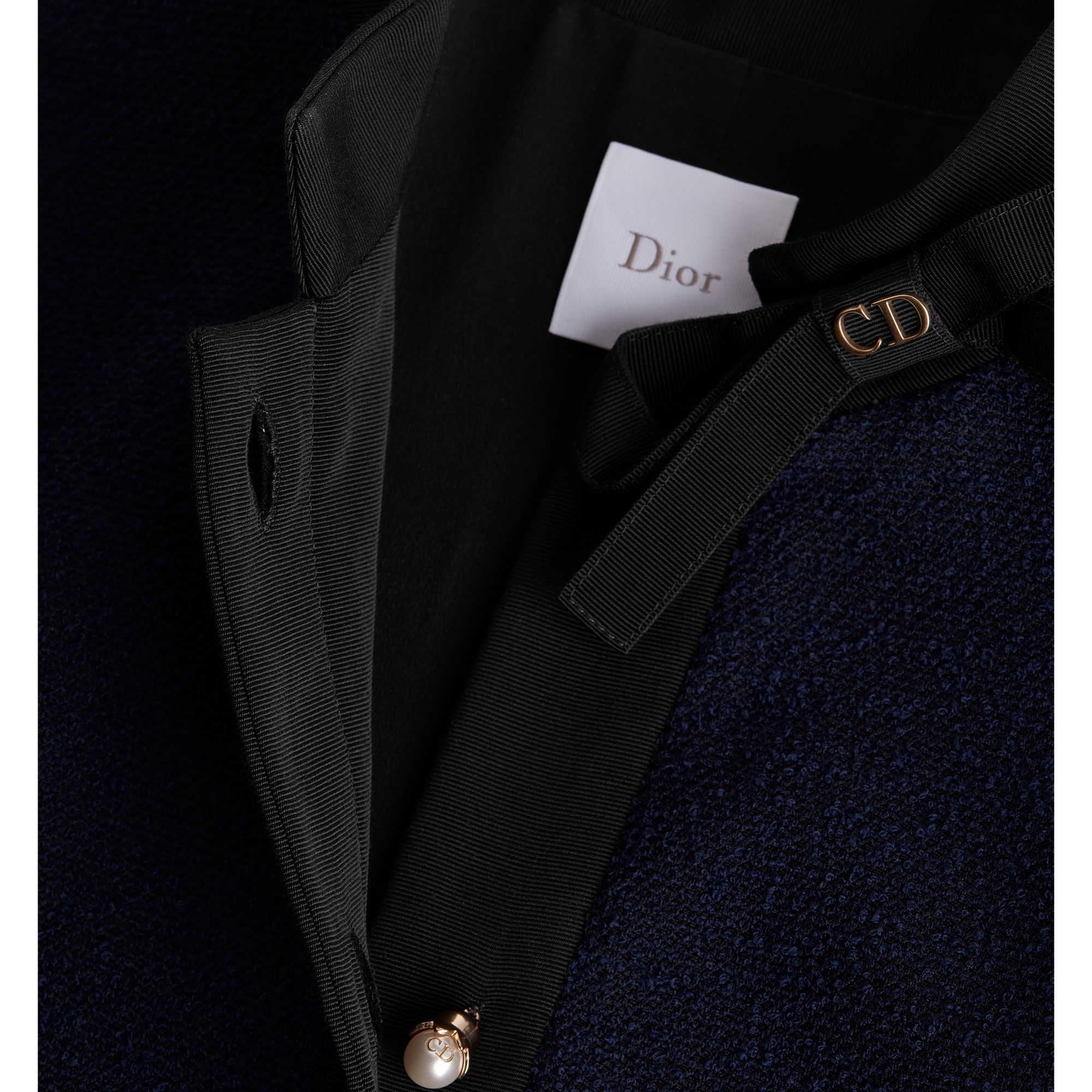 Cropped Jacket Navy Blue Virgin Wool-Cotton-Blend Bouclé E12