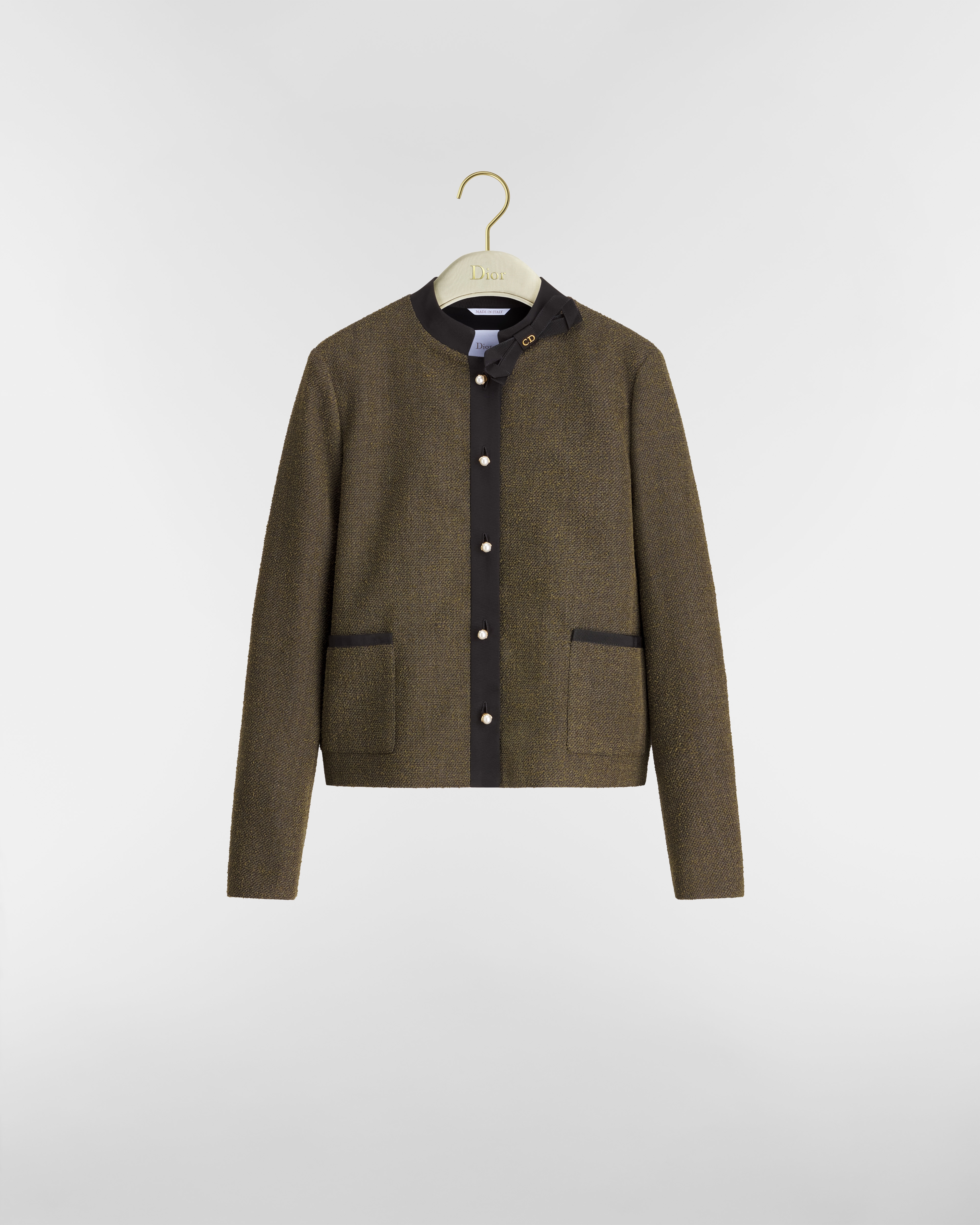 Jacke im Cropped-Stil Bouclé aus Schur- und Baumwollmischung in Khaki E01