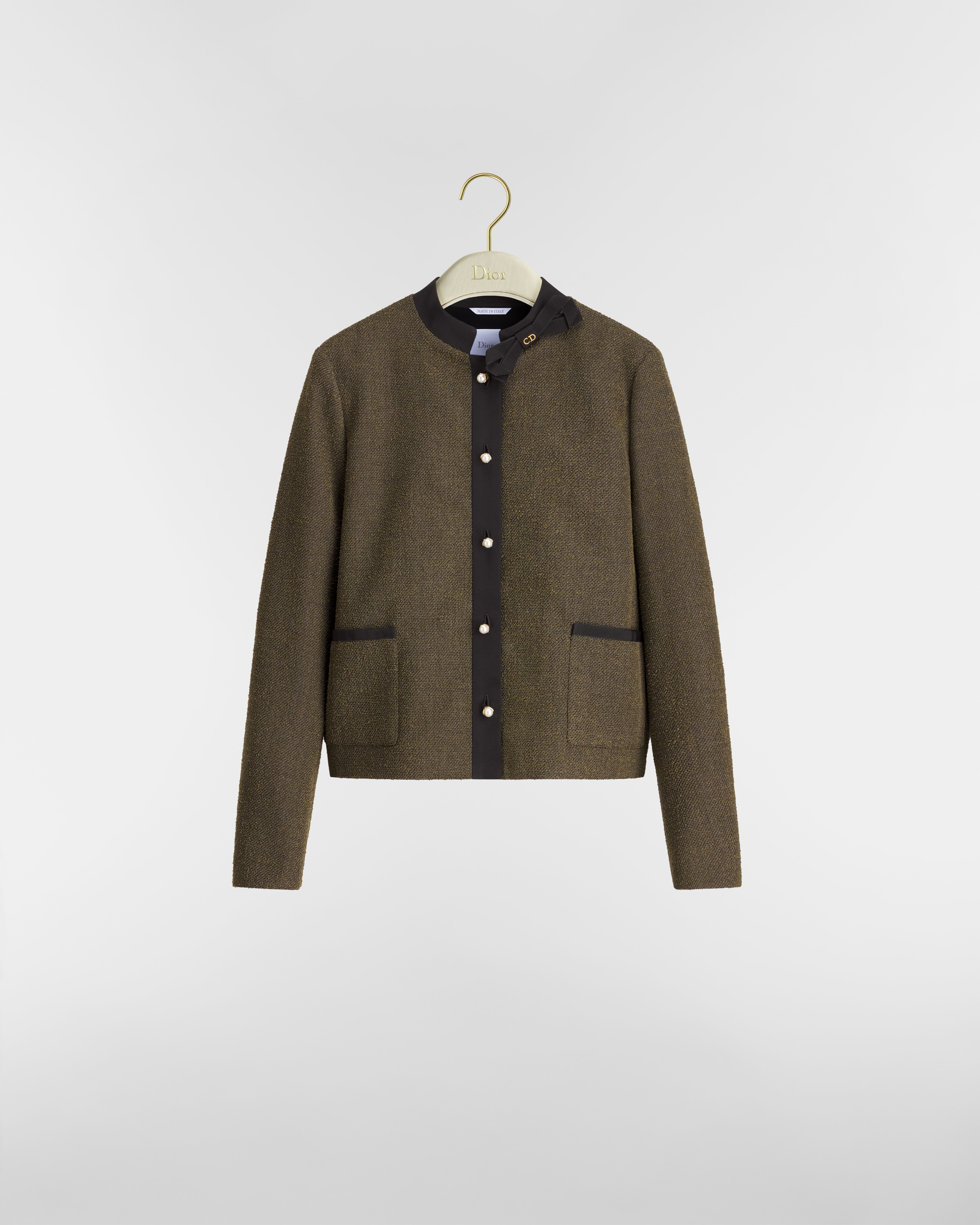 Cropped Jacket Khaki Virgin-Wool-Cotton-Blend Bouclé E01