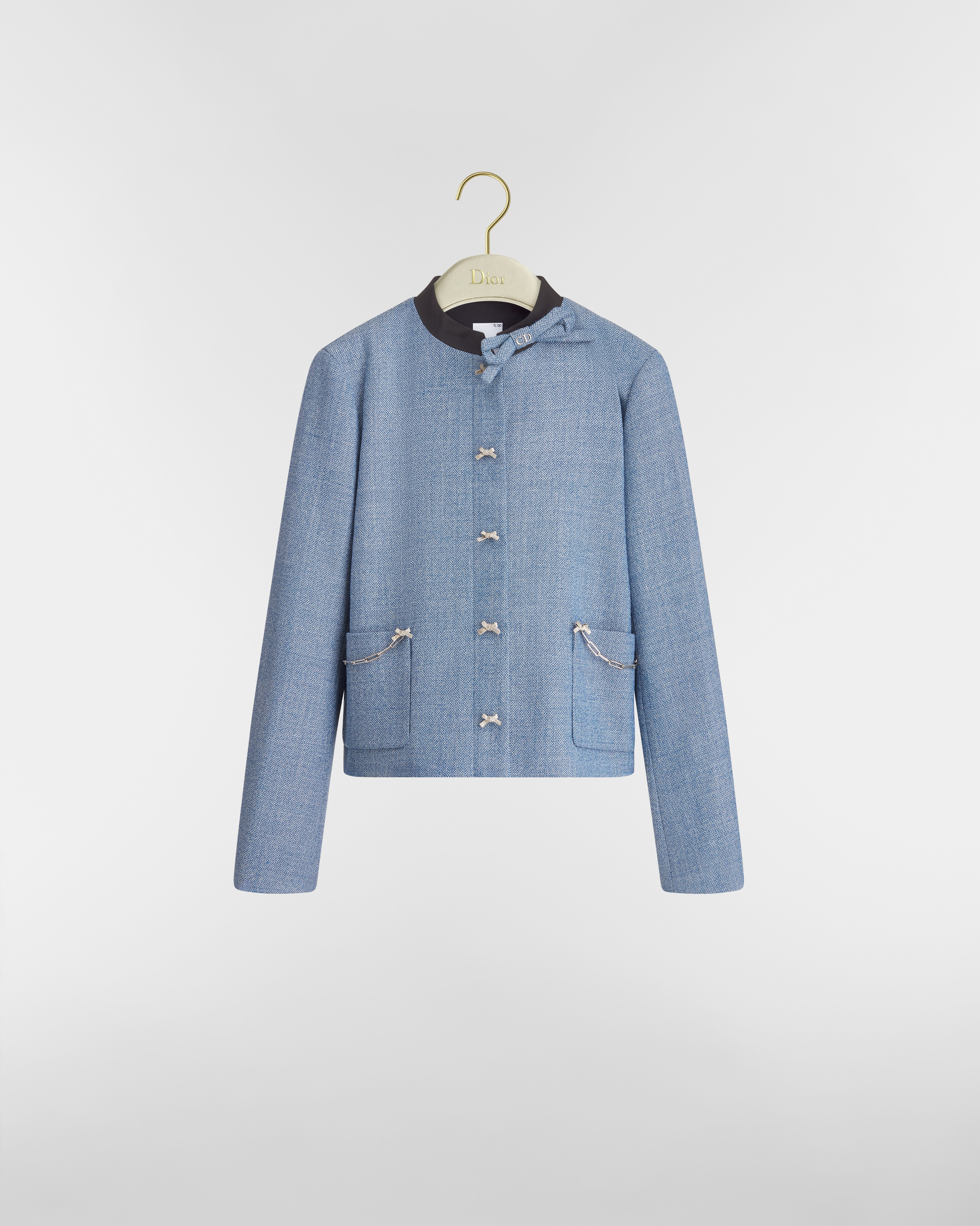 Cropped Jacket Blue Virgin Wool Tweed E01
