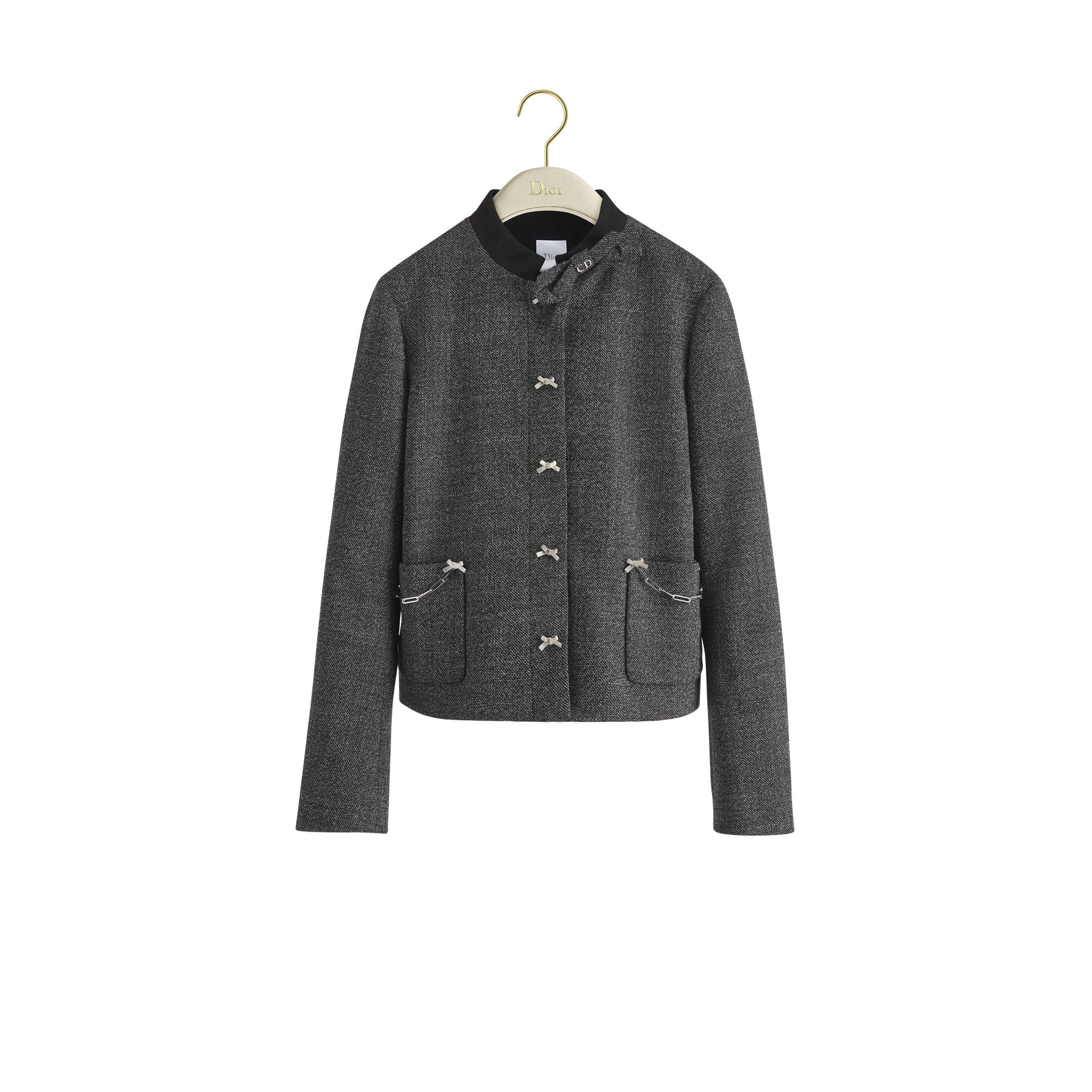 Cropped Jacket Black and White Virgin Wool Tweed E01