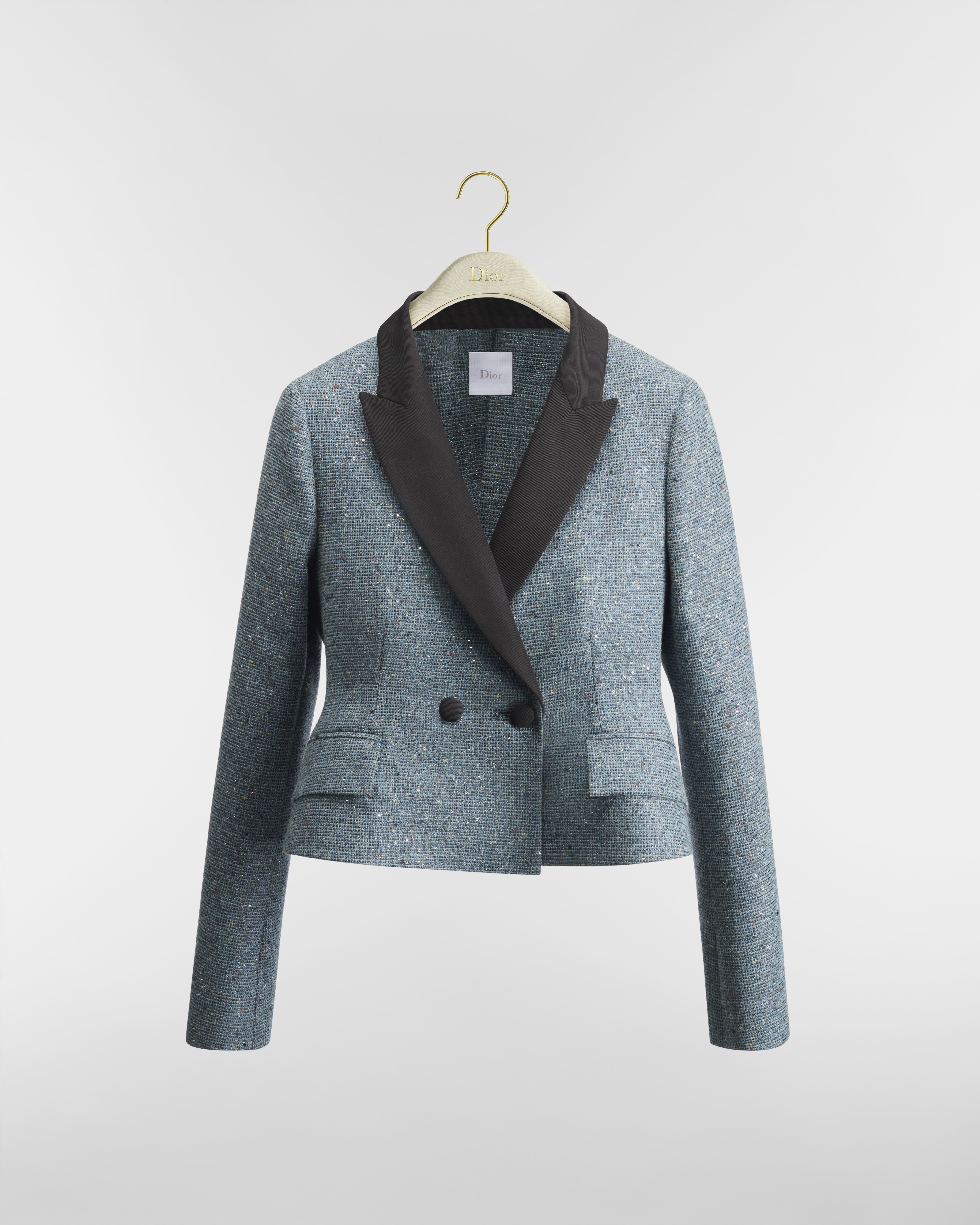 Cropped Fitted Jacket Khaki Silk-Virgin-Wool-Blend Tweed