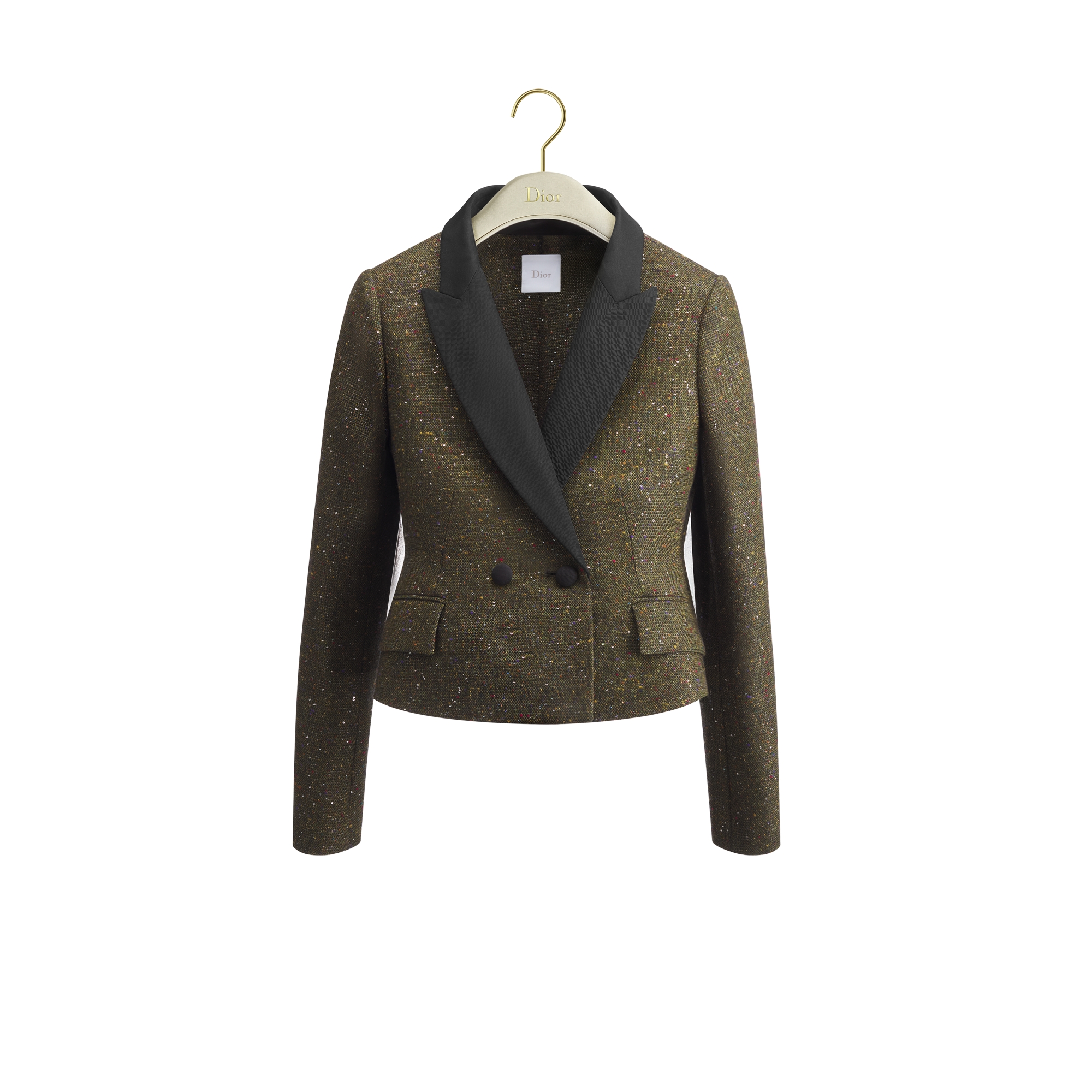 Cropped Fitted Jacket Khaki Silk-Virgin-Wool-Blend Tweed