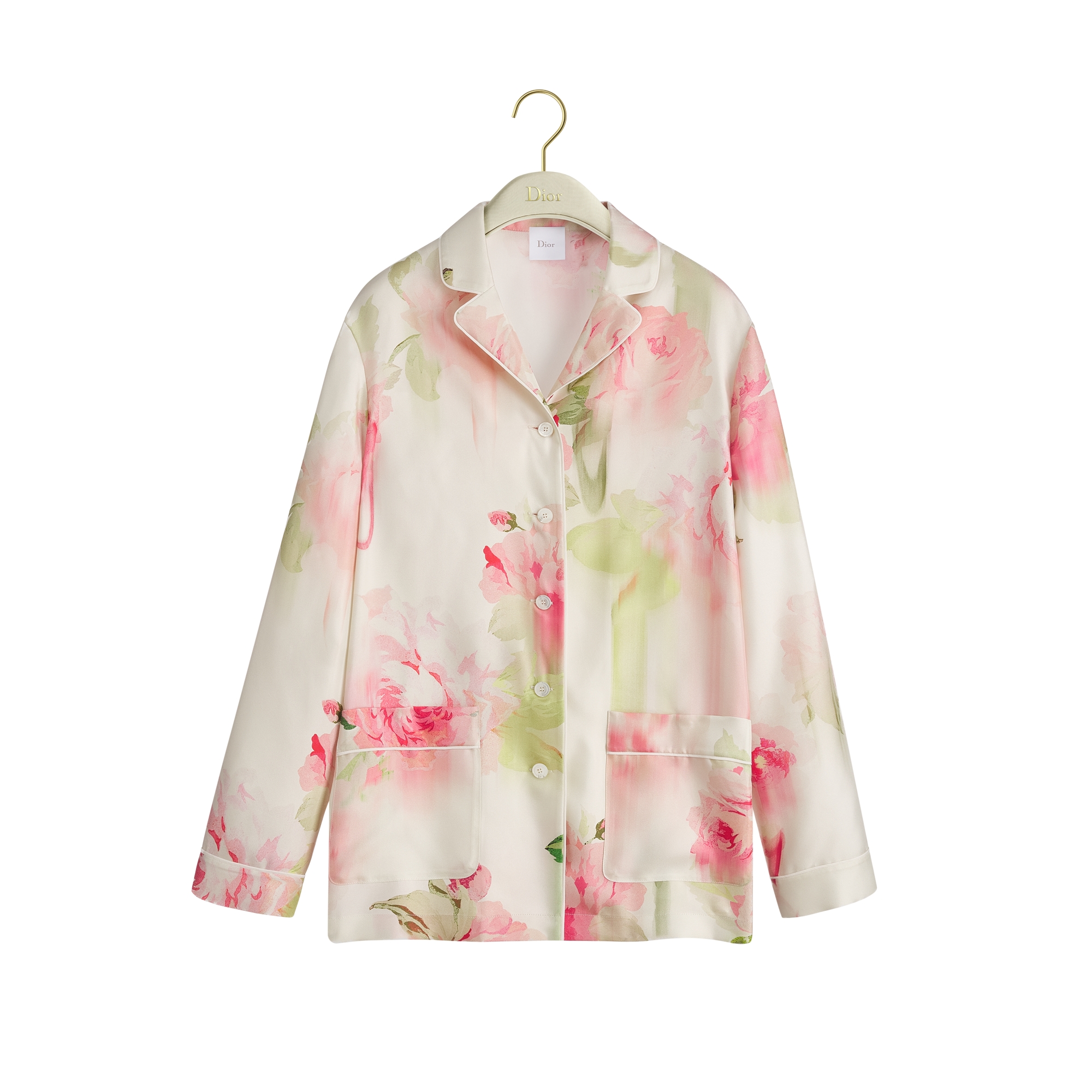 Shirt White Silk Twill with Multicolor Dior Painted Roses Motif | DIOR