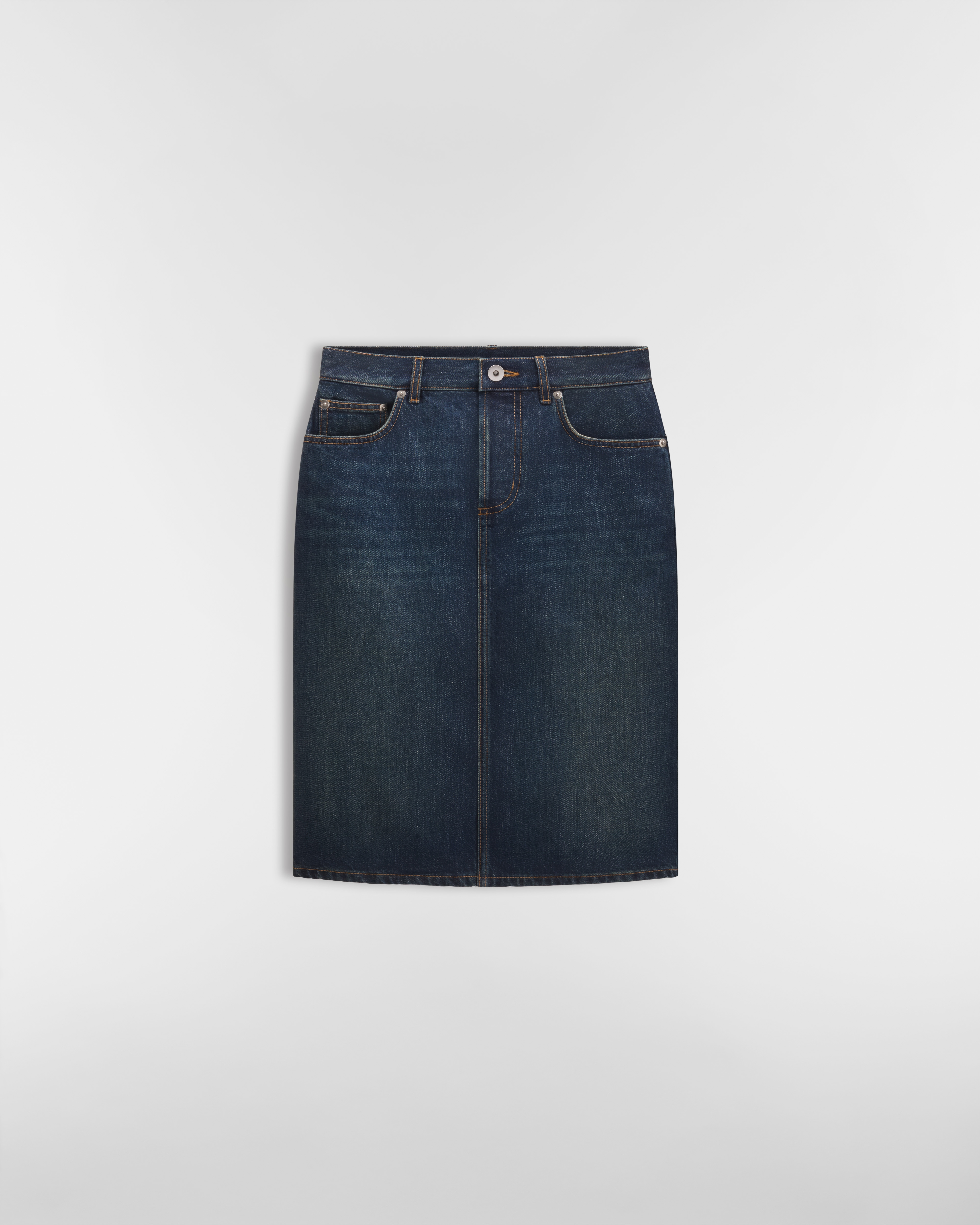 Bleistiftrock Baumwolldenim in sattem Blau E01