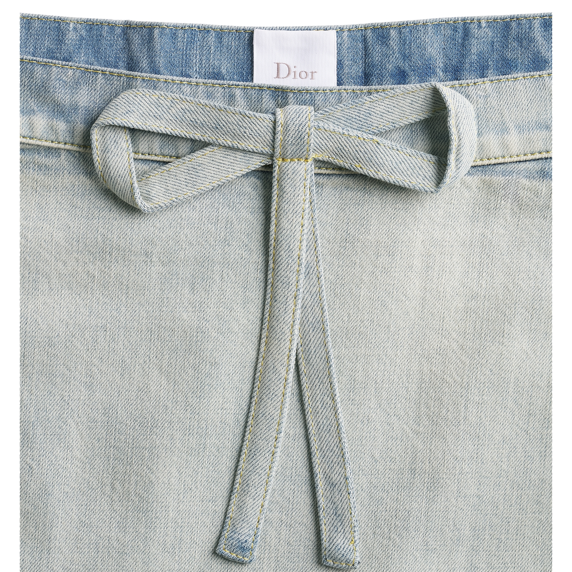 Dioramour Flared Embroidered Skirt Light Blue Cotton Denim and White Cotton with Multicolor Doves & Roses Motif E09