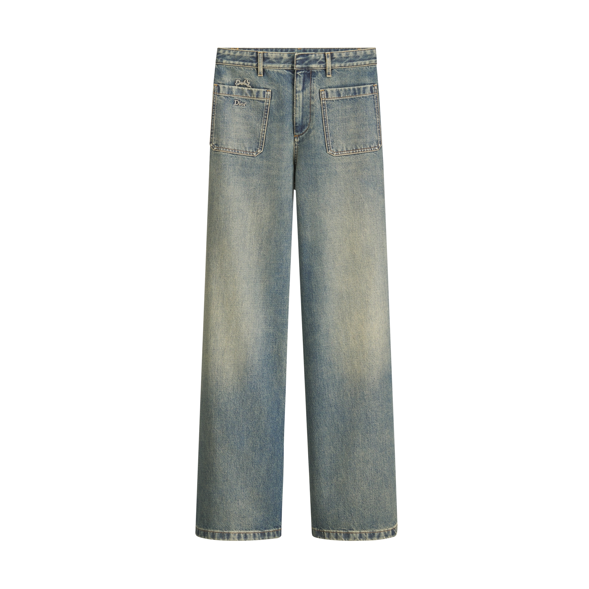 Flared Jeans Blue Stonewashed Cotton Denim E01