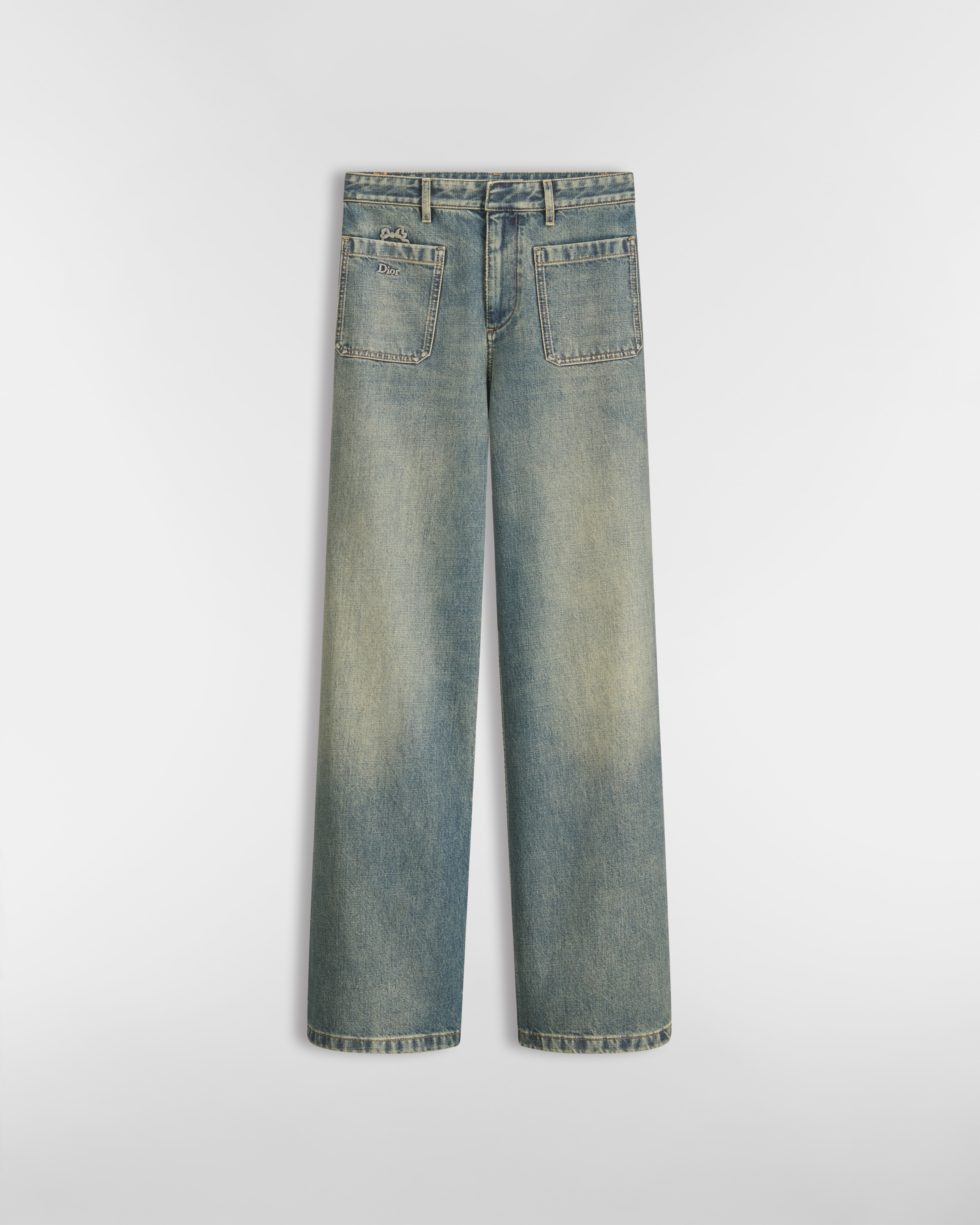 Vaqueros acampanados Denim de algodón lavado a la piedra azul E01