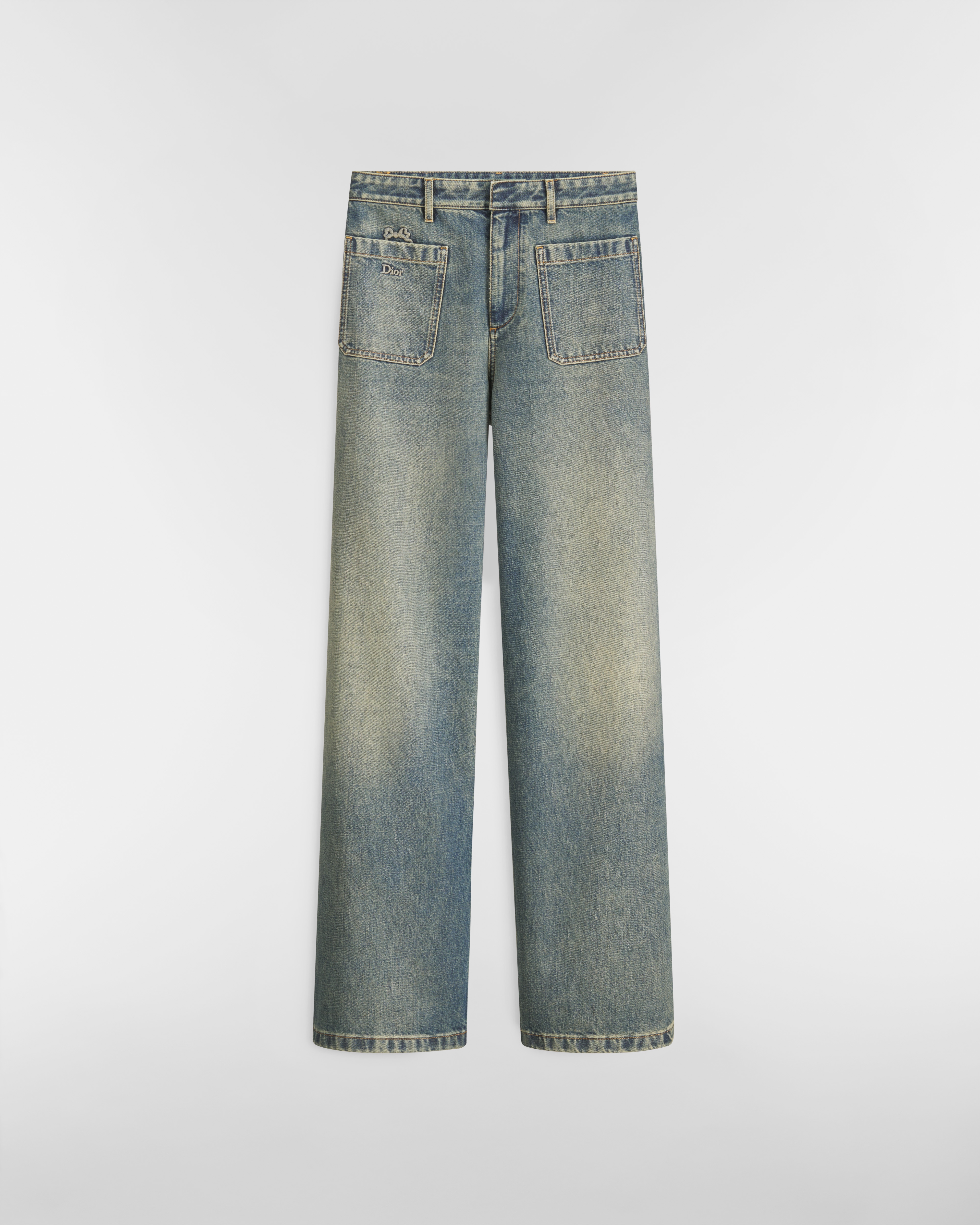 Wijduitlopende jeans Blauw stonewashed katoendenim E01