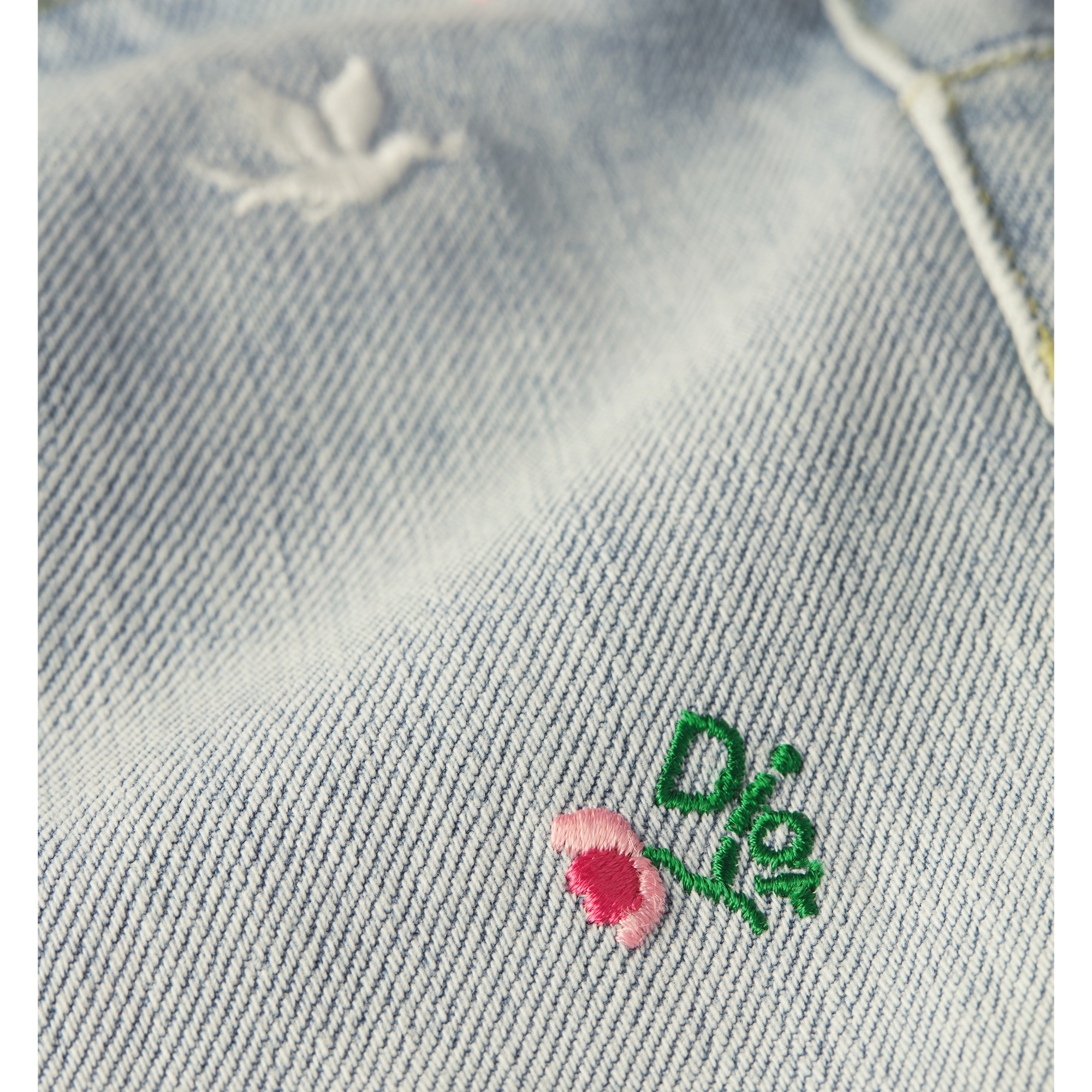 Dioramour Flared Embroidered Jeans Light Blue Cotton Denim with Multicolor Doves & Roses Motif E09