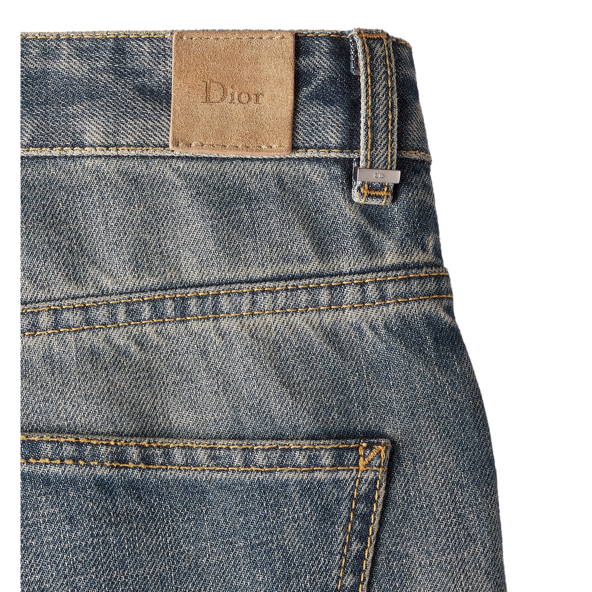 Flared Embroidered Jeans Blue Stonewashed Cotton Denim with Green Dior Clover Motif E09