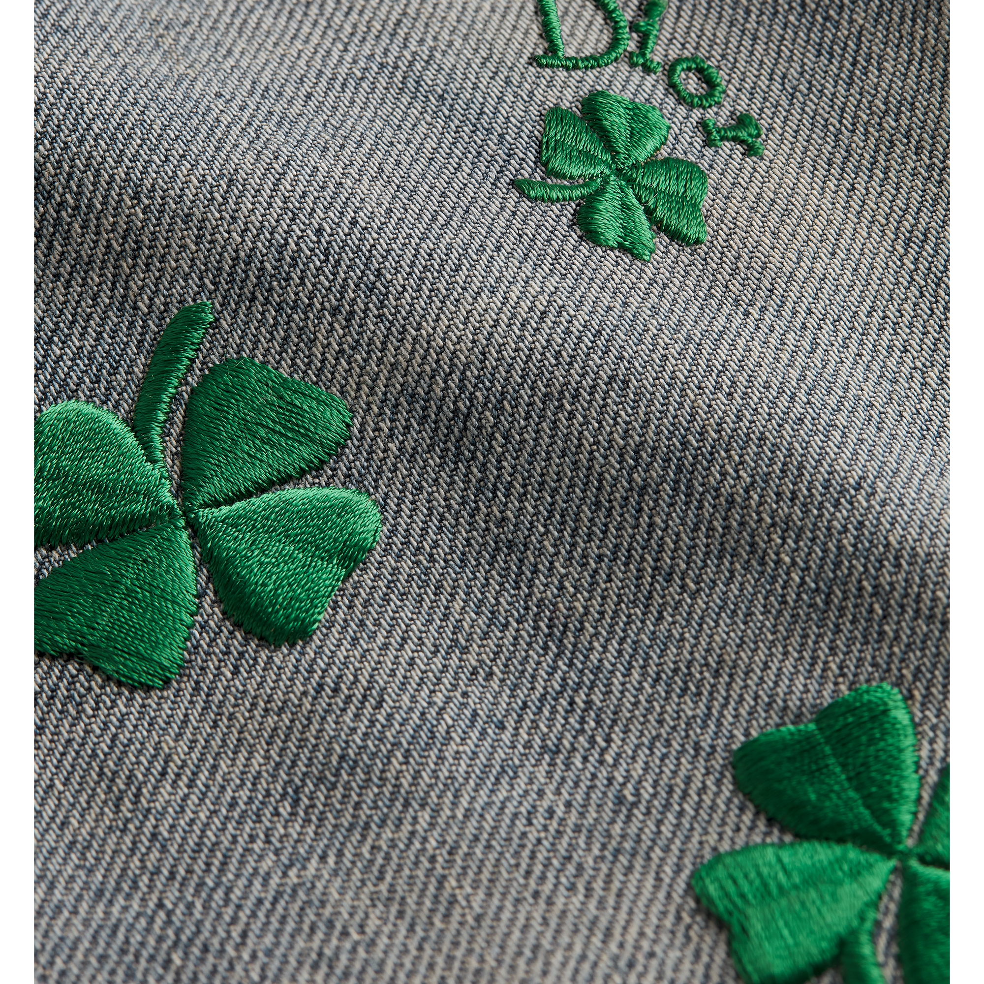 Flared Embroidered Jeans Blue Stonewashed Cotton Denim with Green Dior Clover Motif E12