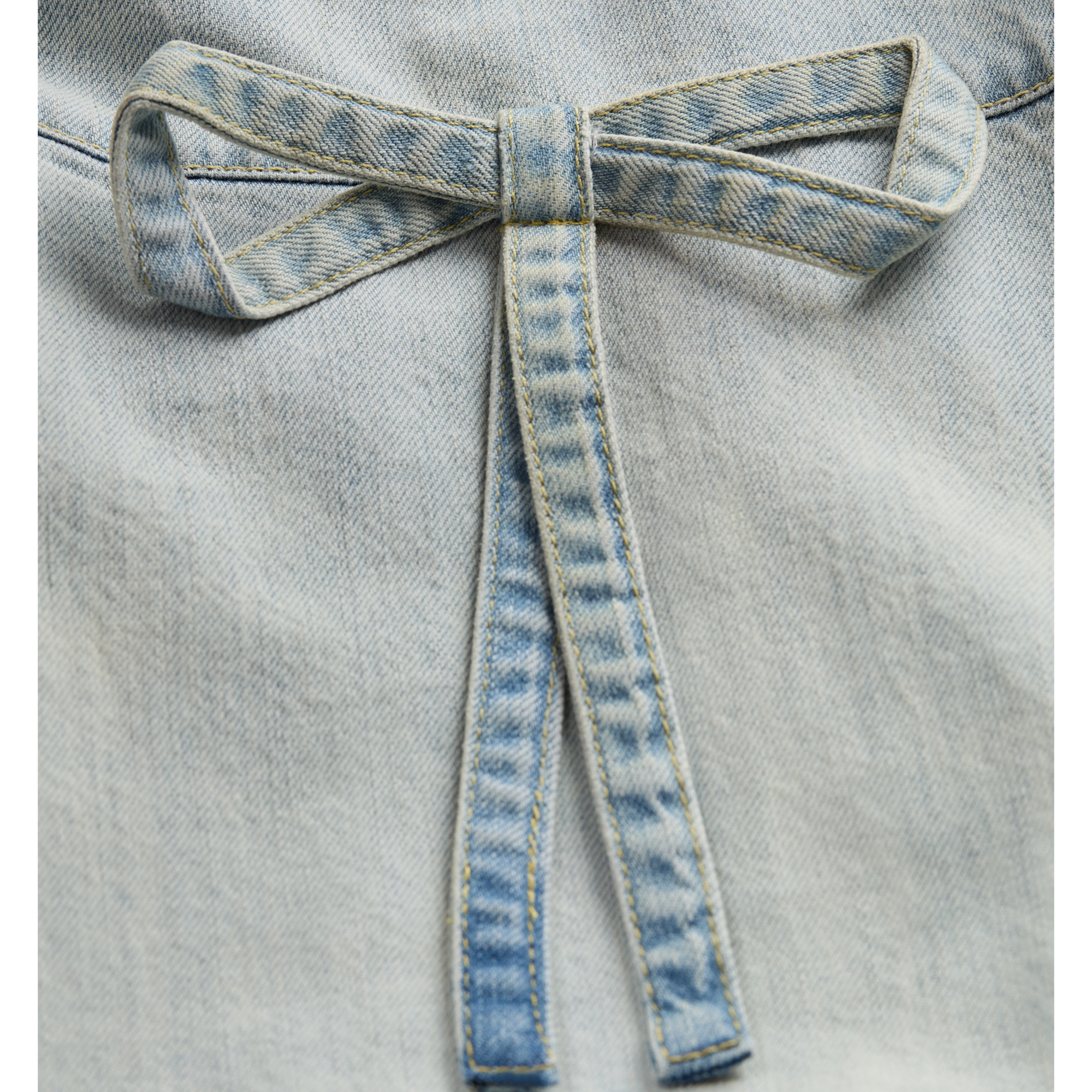 Dioramour Embroidered Flared Dress Light Blue Cotton Denim and White Cotton with Multicolor Doves & Roses Motif E11