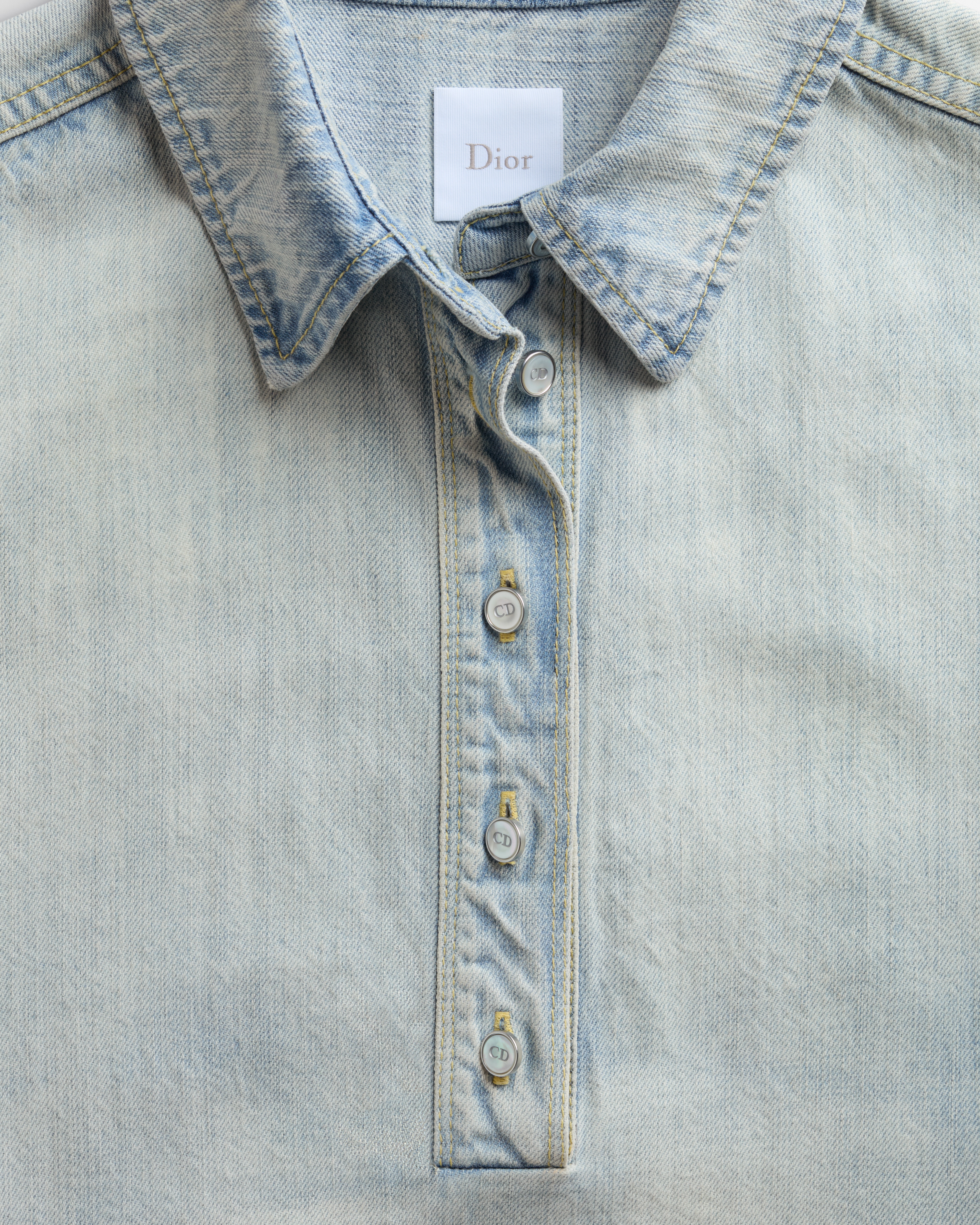 Robe évasée brodée Dioramour Denim de coton bleu clair et coton blanc à motif Doves & Roses multicolore E09