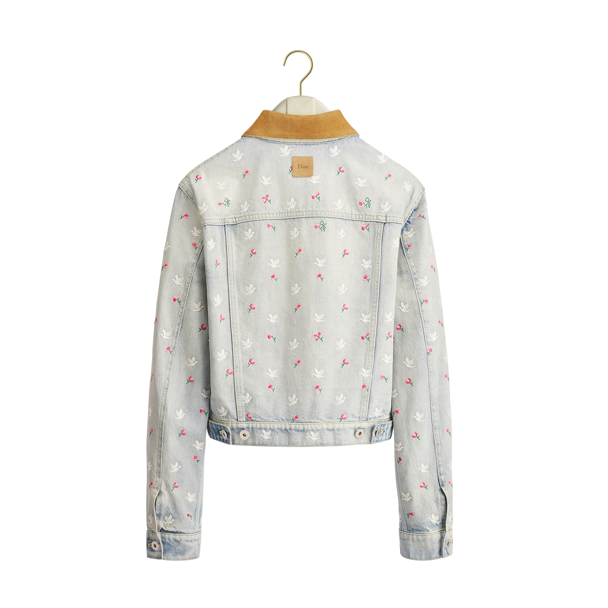 Dioramour Embroidered Jacket Light Blue Cotton Denim with Multicolor Doves & Roses Motif E08