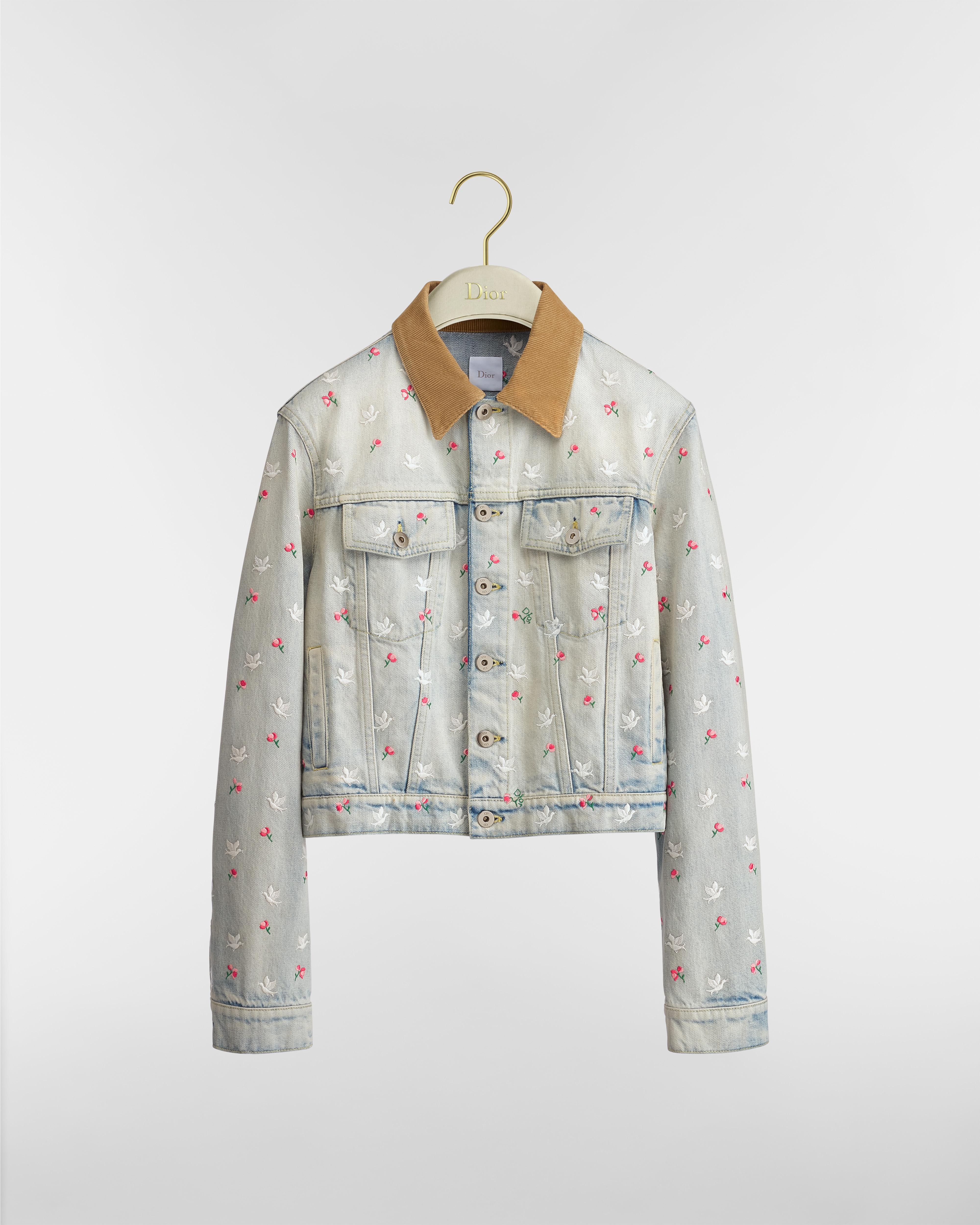 Bestickte Dioramour Jacke Baumwolldenim in Hellblau mit Doves & Roses Motiv in mehreren Farben E01