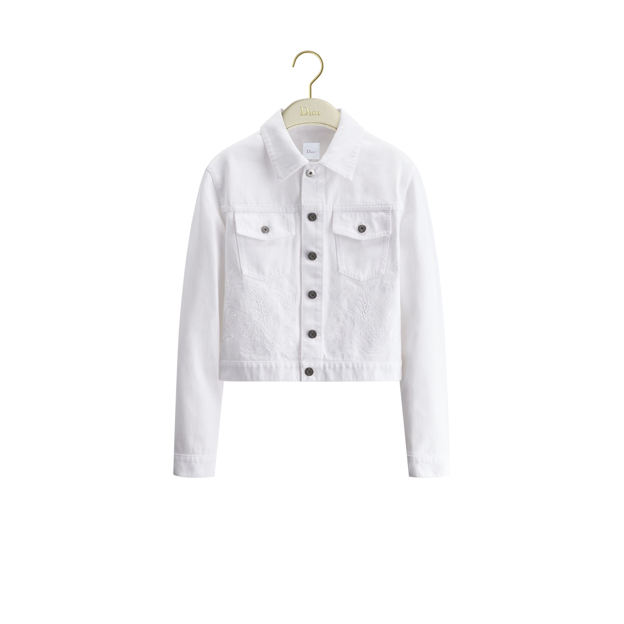 Embroidered Cropped Jacket White Cotton Denim E01