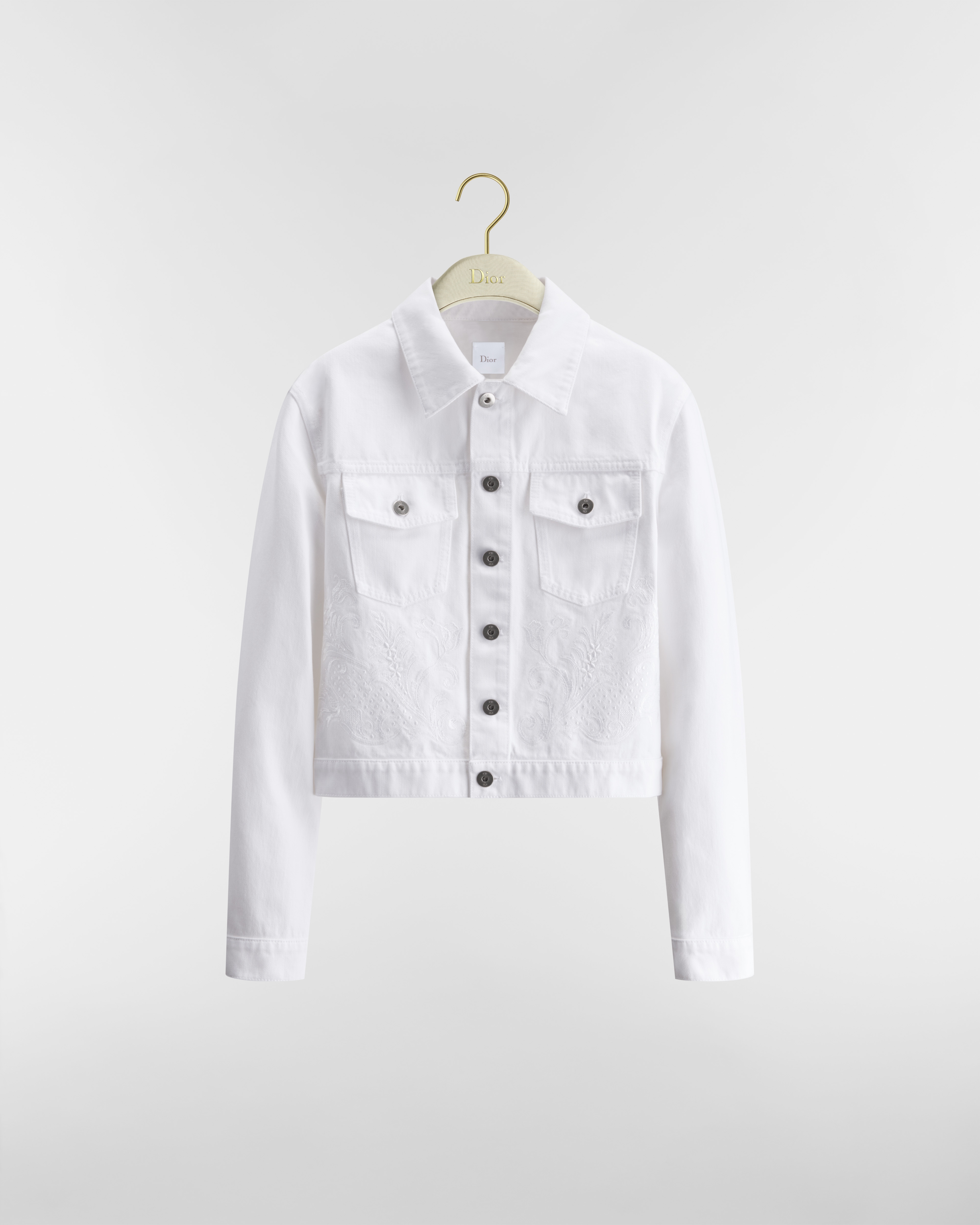 Embroidered Cropped Jacket White Cotton Denim E01