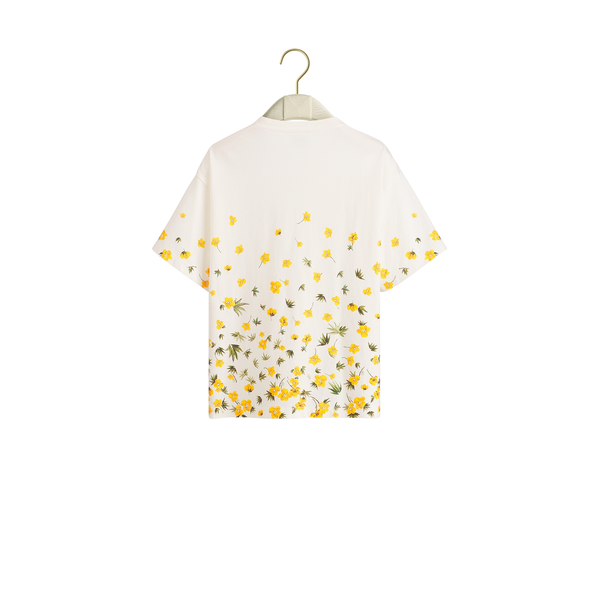 Oversized Cropped T-Shirt White Cotton with Yellow and Green Dior Buttercup Motif E08
