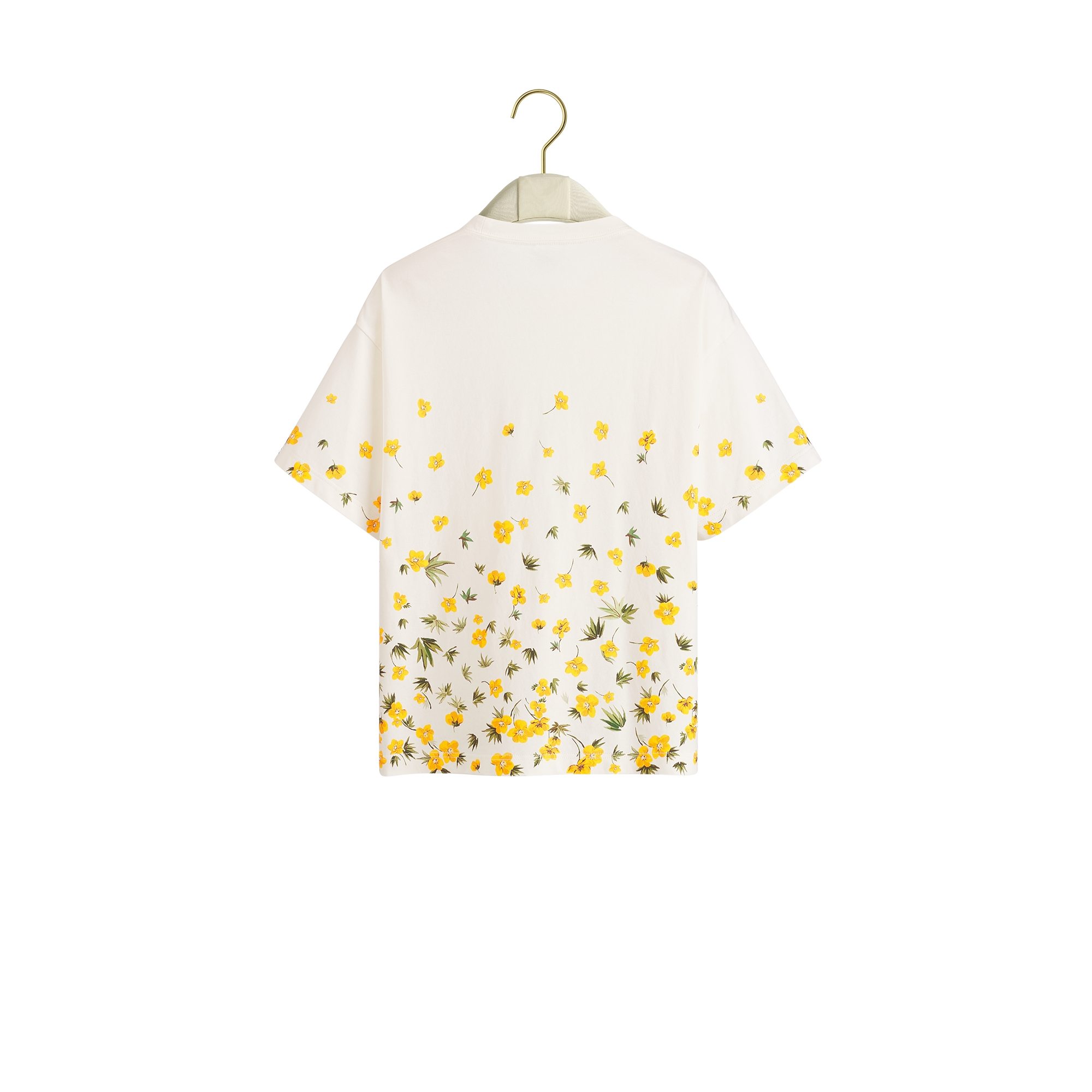Oversized Cropped T-Shirt White Cotton with Yellow and Green Dior Buttercup Motif E08