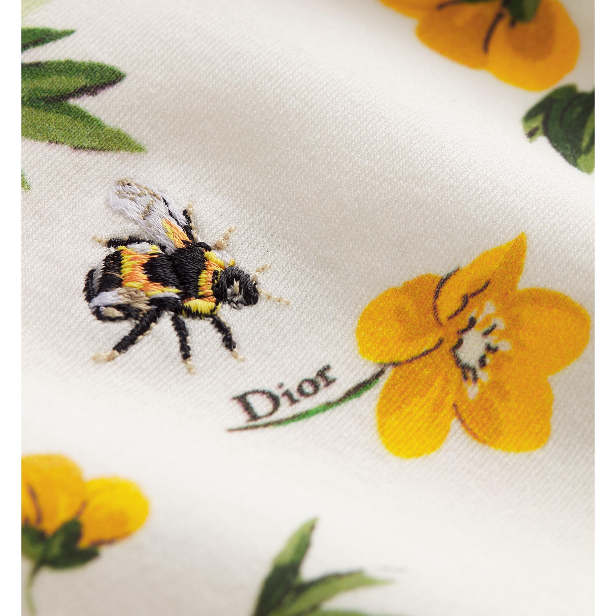 Oversized Cropped T-Shirt White Cotton with Yellow and Green Dior Buttercup Motif E09