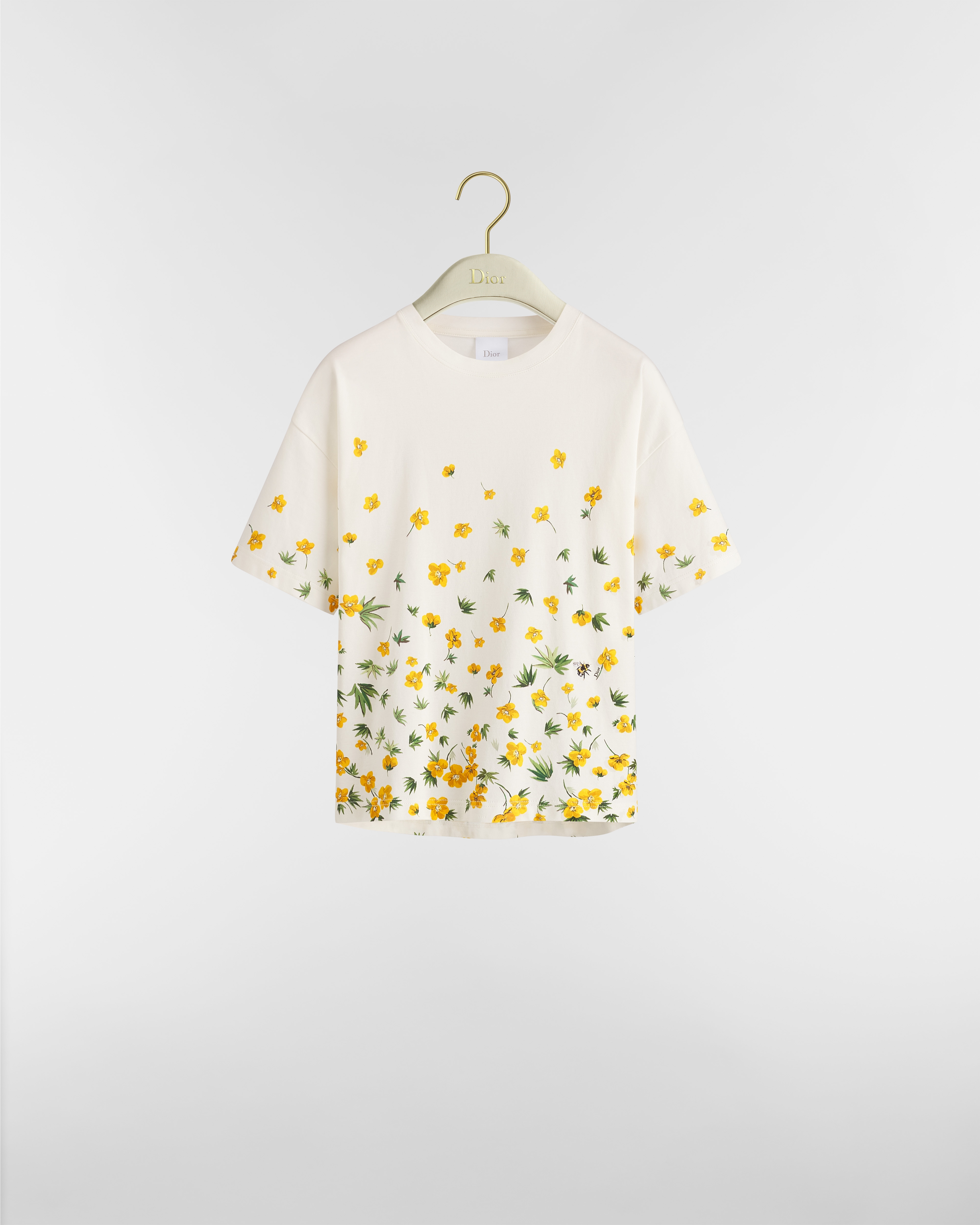 Oversized-T-Shirt im Cropped-Stil Baumwolle in Weiß mit Dior Buttercup Motiv in Gelb und Grün E01