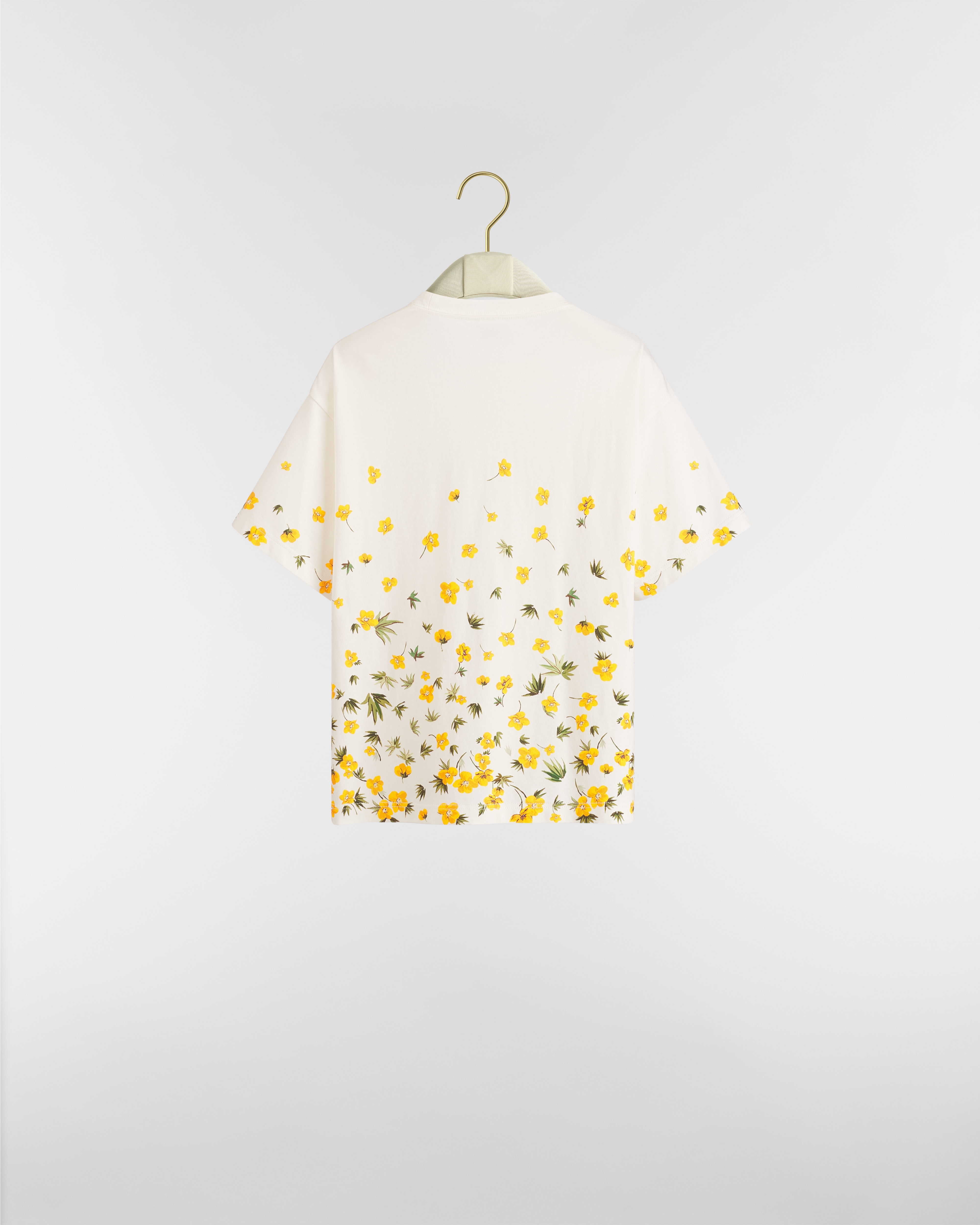 Oversized Cropped T-Shirt White Cotton with Yellow and Green Dior Buttercup Motif E08