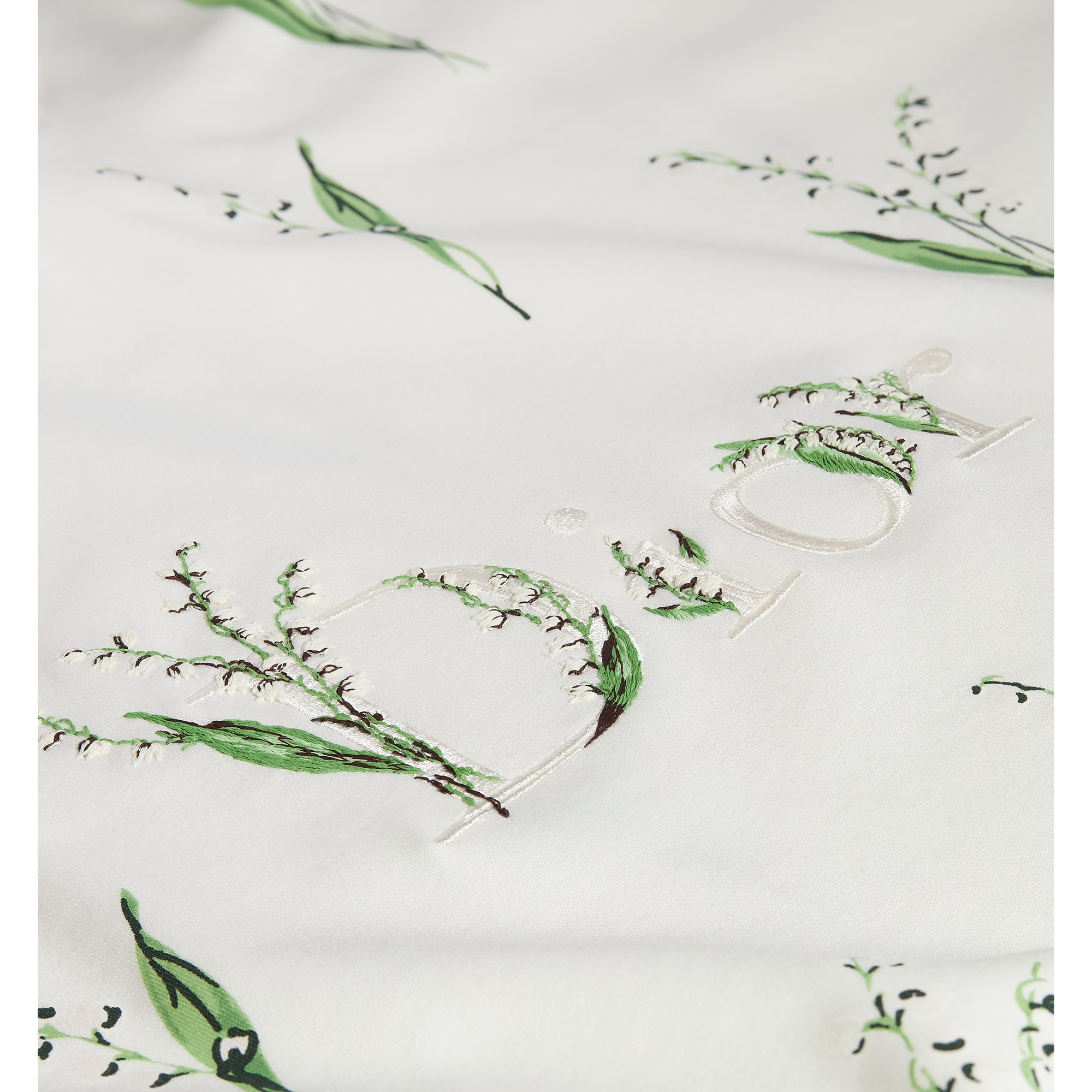 Oversized Embroidered T-Shirt White Cotton Jersey with Multicolor Lily of the Valley Motif E09