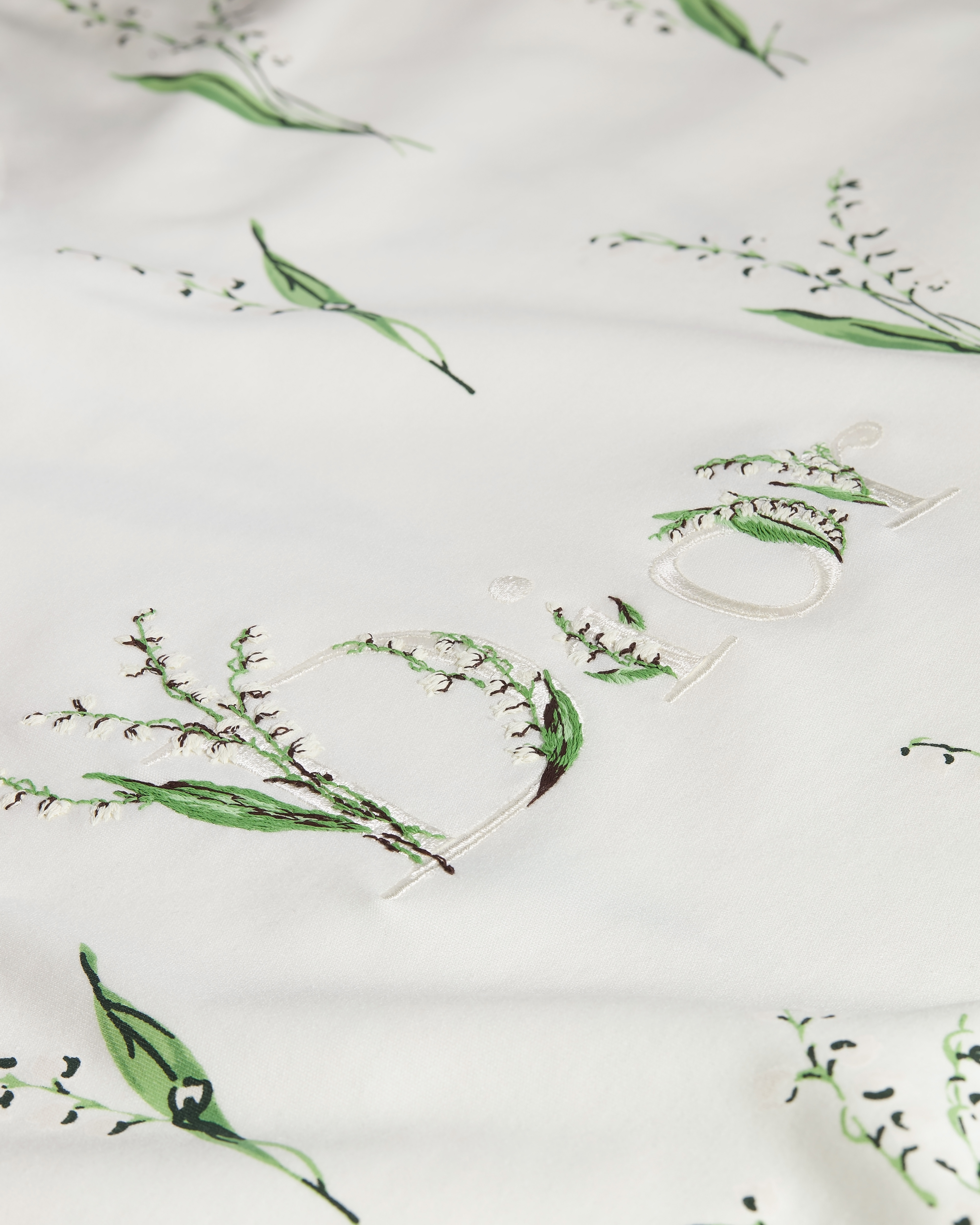 寬版刺繡 T 恤 白色棉質針織布綴以拼色 Lily of the Valley 圖案 E09