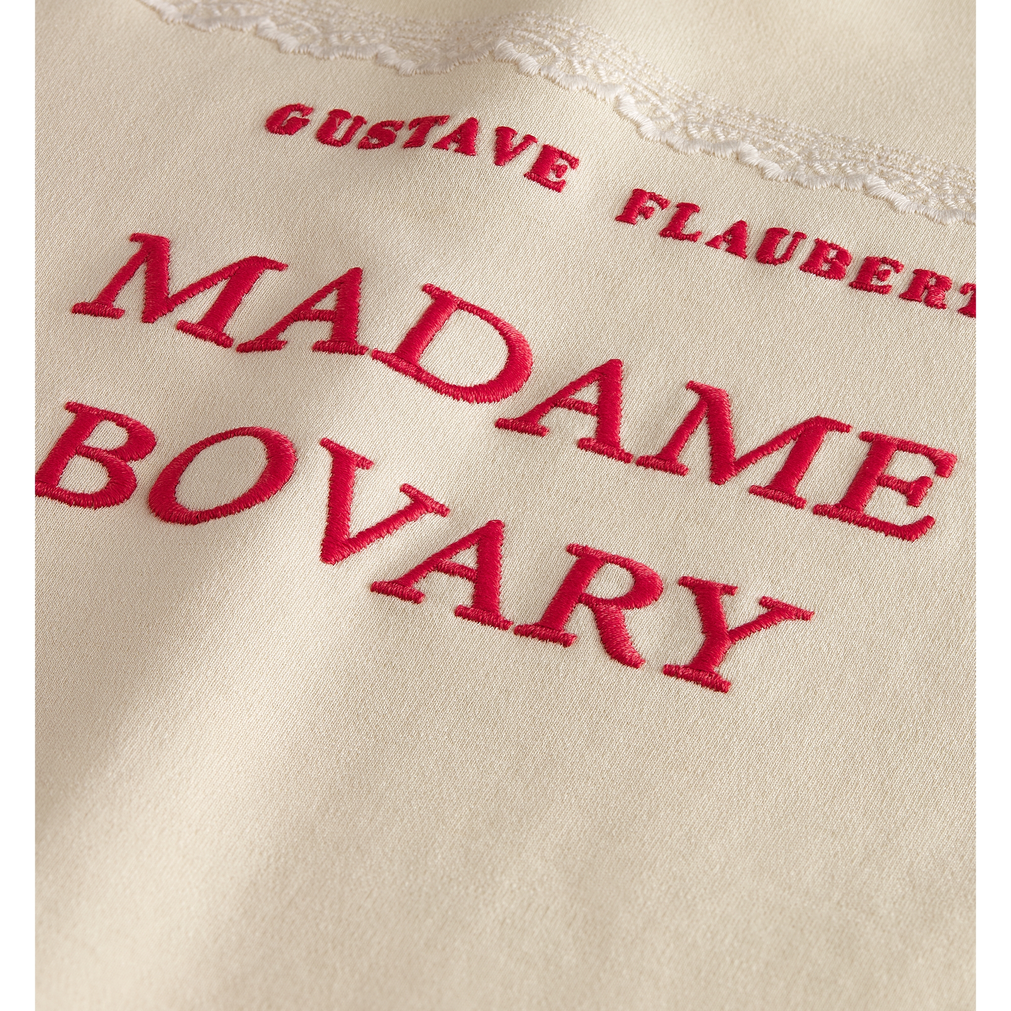 Book Cover Oversized Cropped T-Shirt Beige and Red Cotton Jersey E09