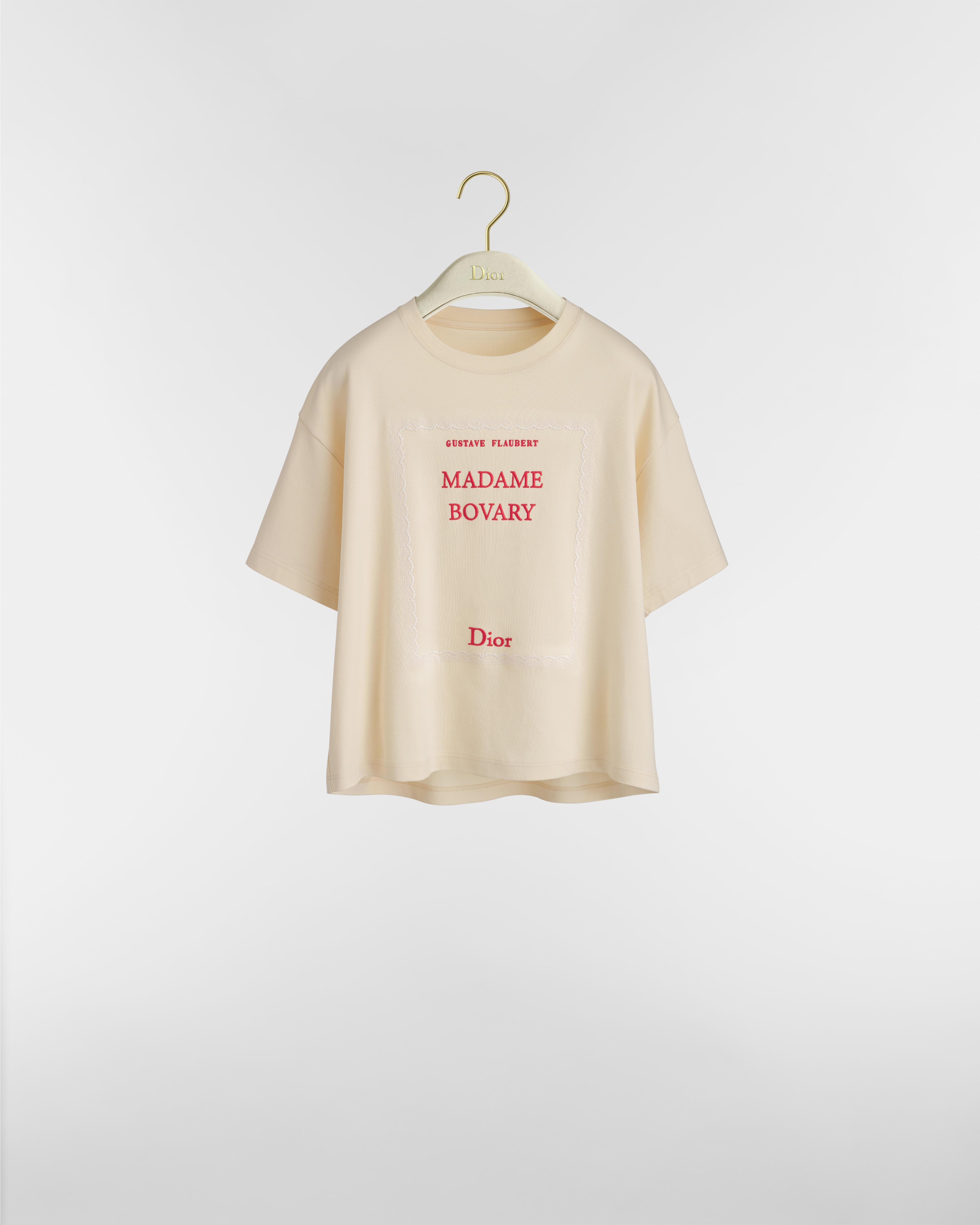 Camiseta extragrande y corta Book Cover Punto de algodón beige y rojo E01