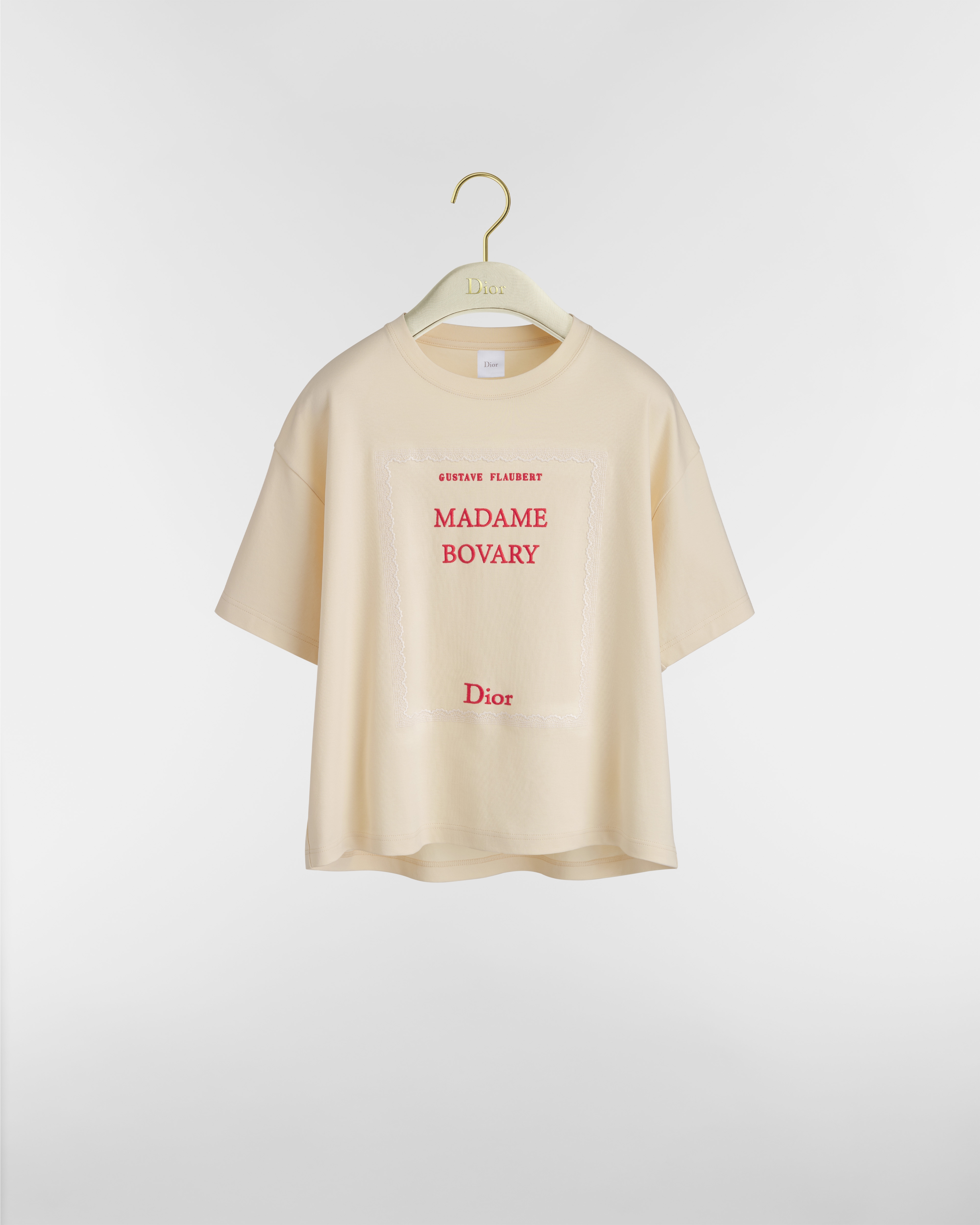 Book Cover Oversized Cropped T-Shirt Beige and Red Cotton Jersey E01