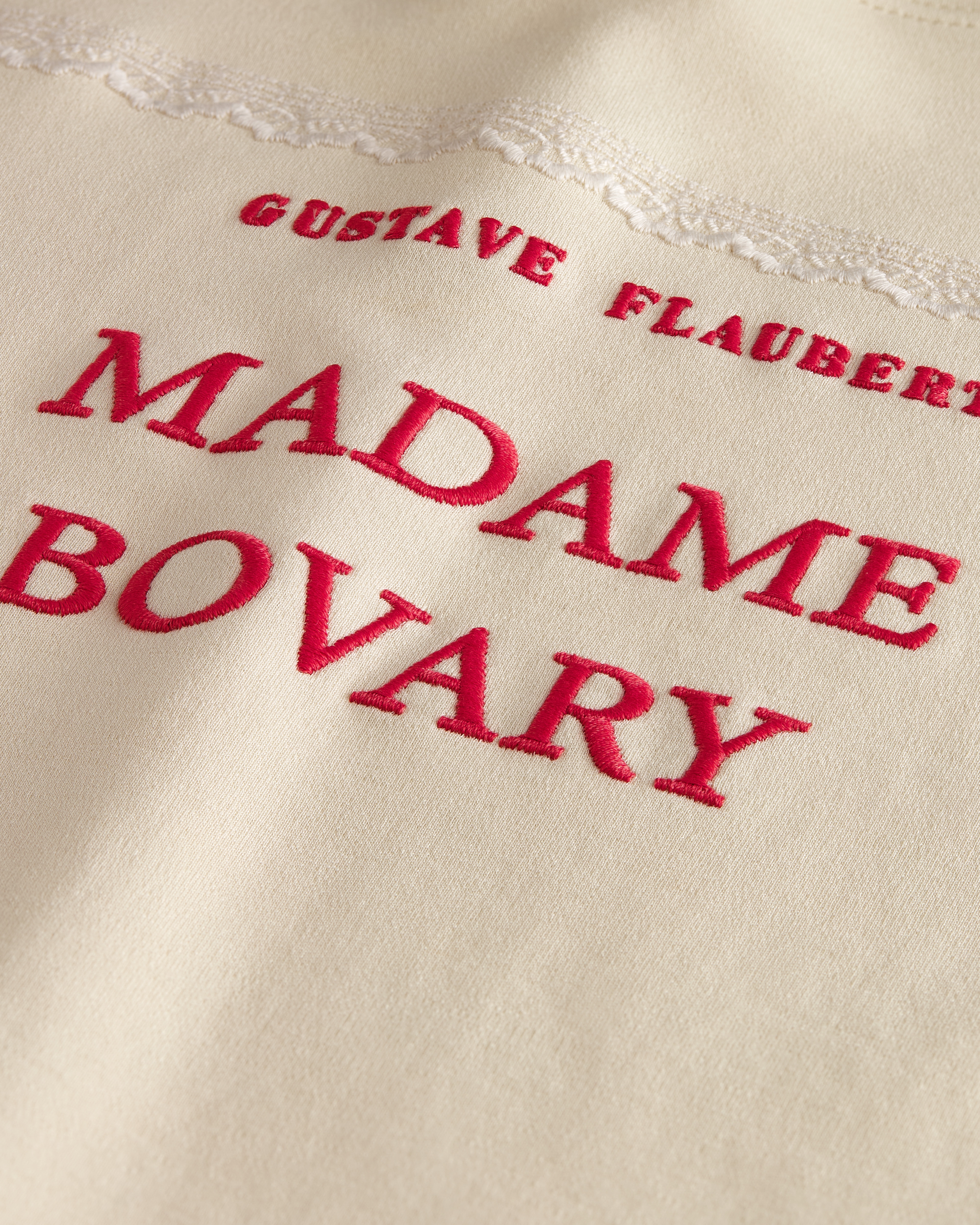 Camiseta extragrande y corta Book Cover Punto de algodón beige y rojo E09