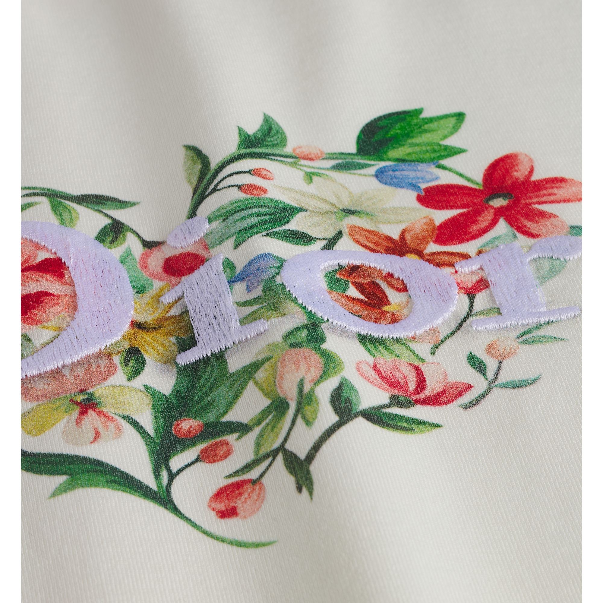 Dioramour Fitted T-Shirt White Cotton Jersey with Multicolor Floral Heart Motif E10