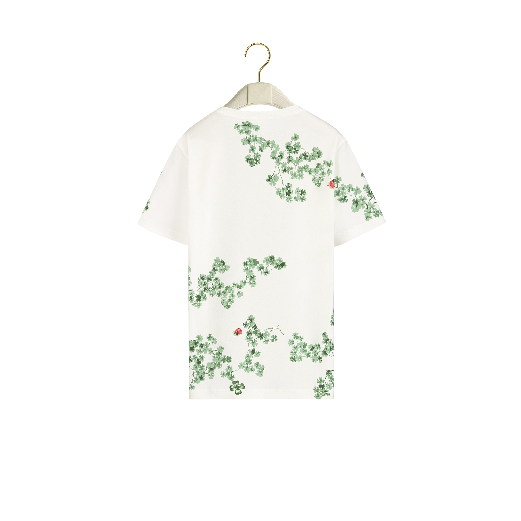Fitted T-Shirt White Cotton Jersey with Green Toile de Jouy Clover Motif E08
