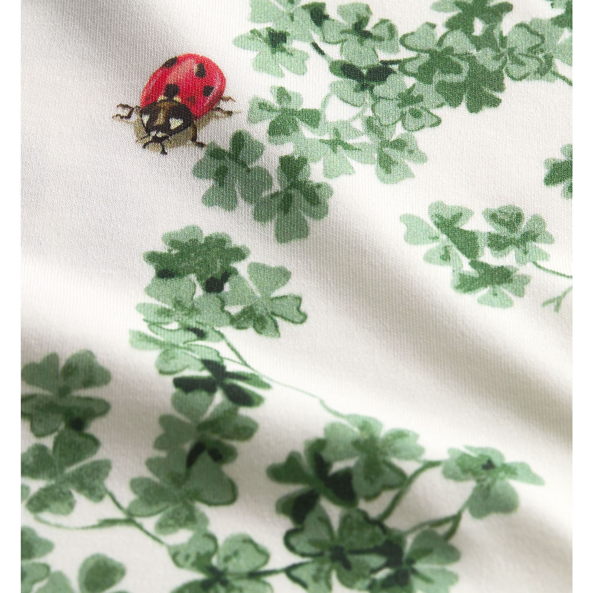 Fitted T-Shirt White Cotton Jersey with Green Toile de Jouy Clover Motif E10