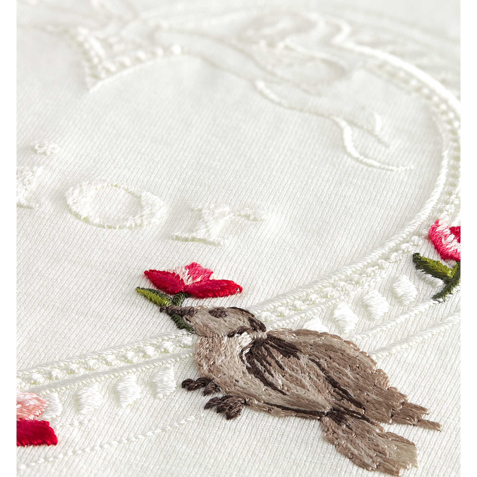 Dioramour Fitted T-Shirt White Cotton Jersey with Multicolor Doves & Roses Motif E10